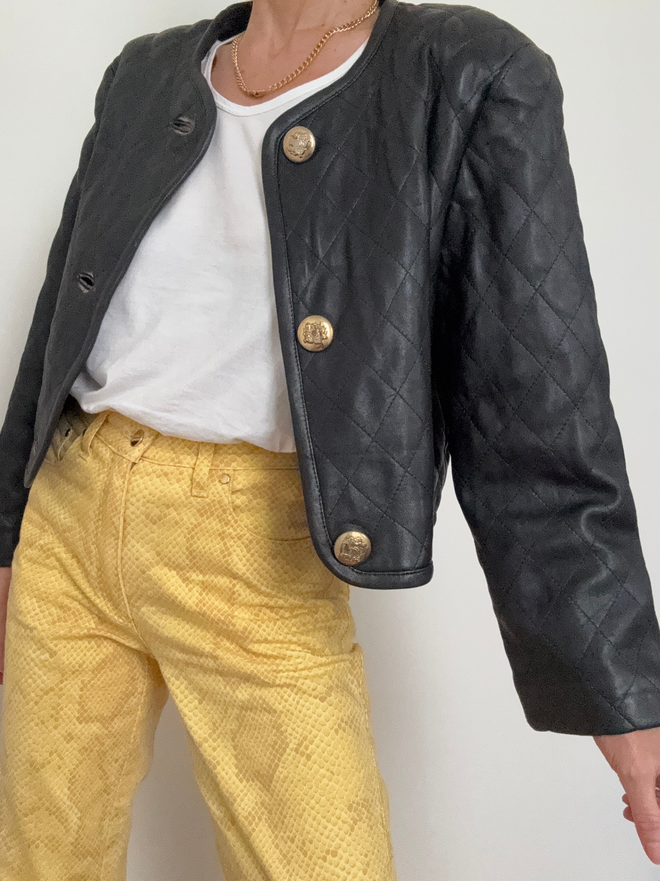Quilted Leather Jacket Gold Buttons | Jackets