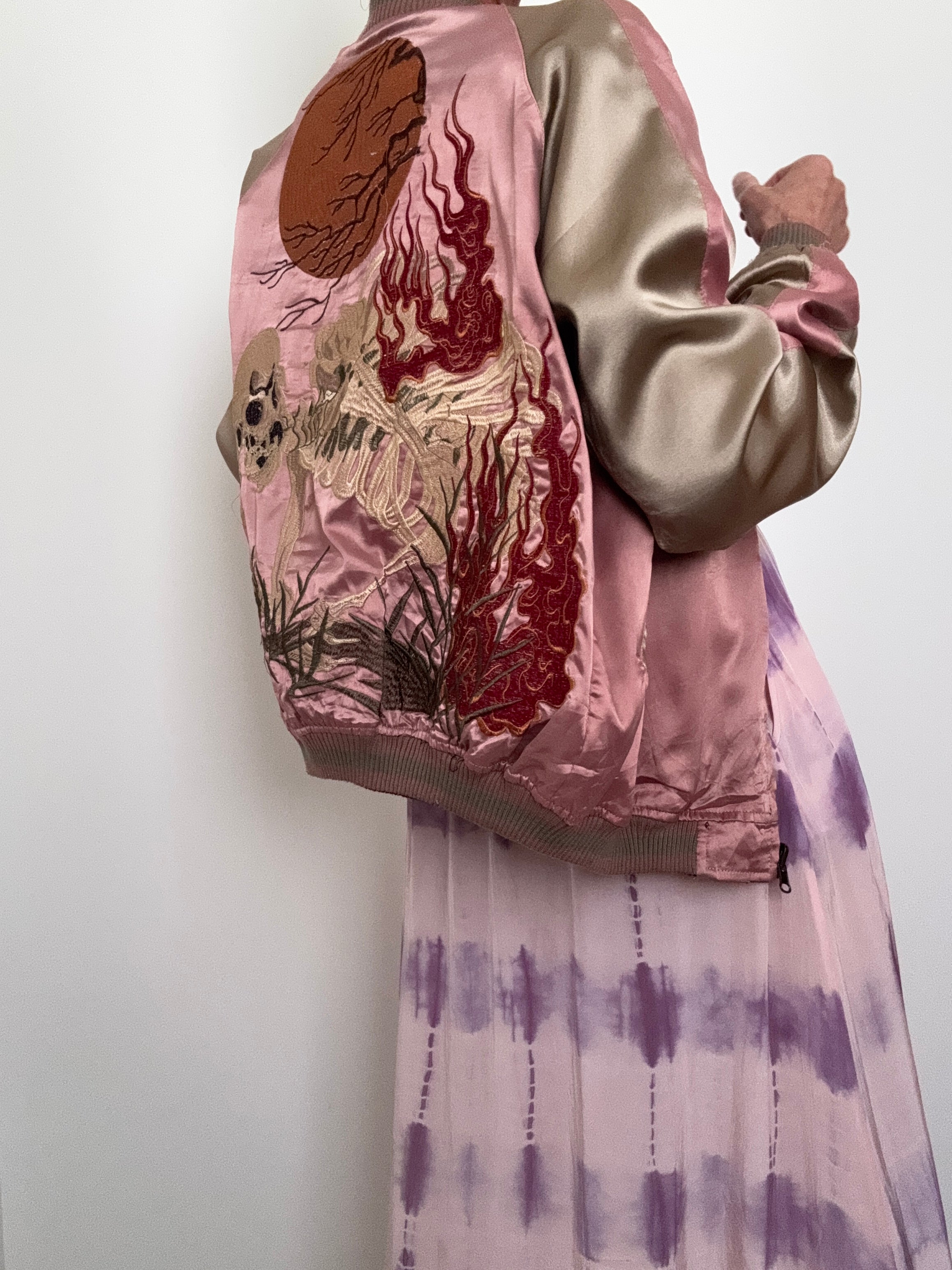 Future Nomads Jackets Medium Reversible Pink Satin Bomber Jacket