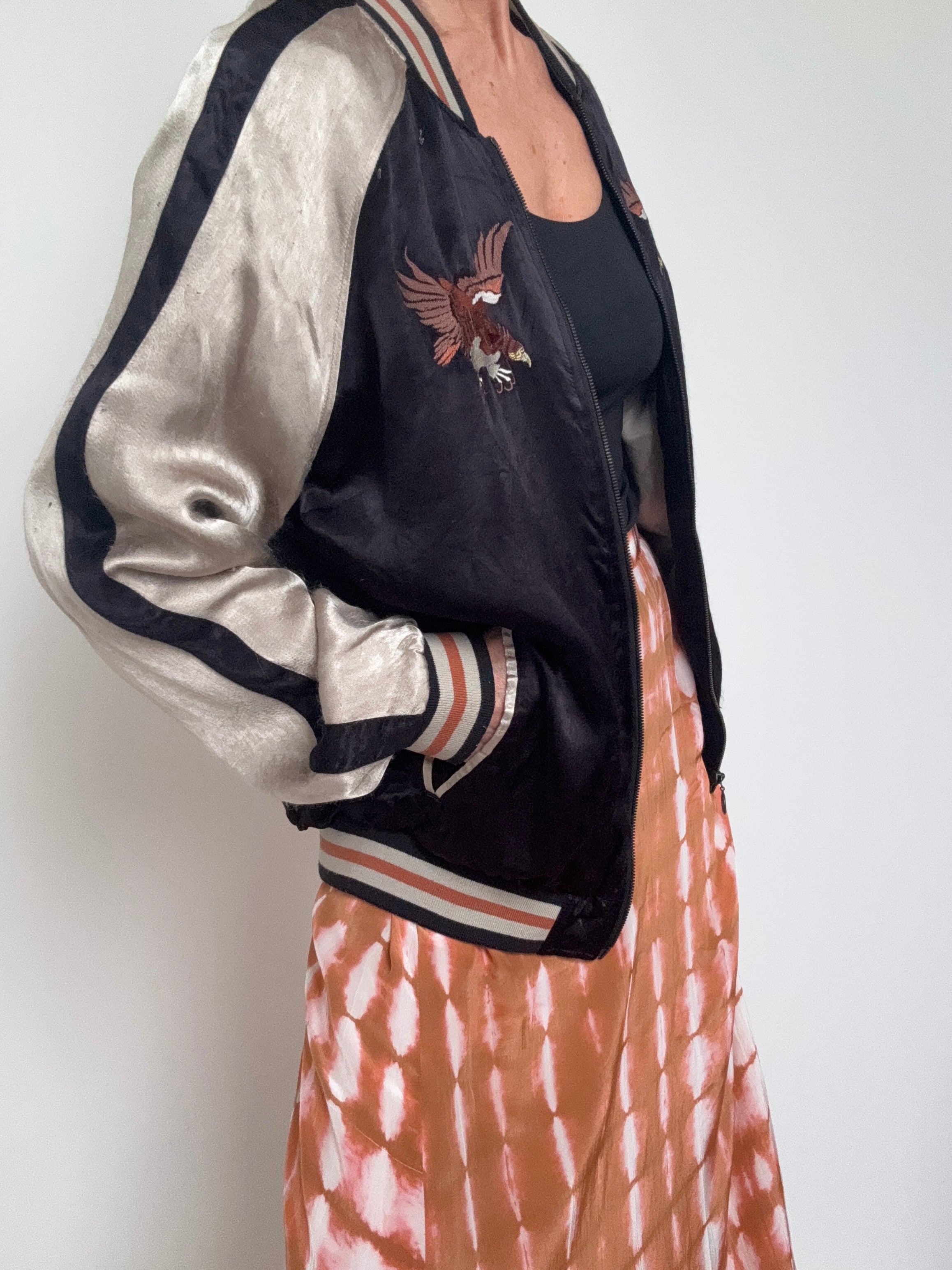 Satin Bomber Eagle Tan | Jackets