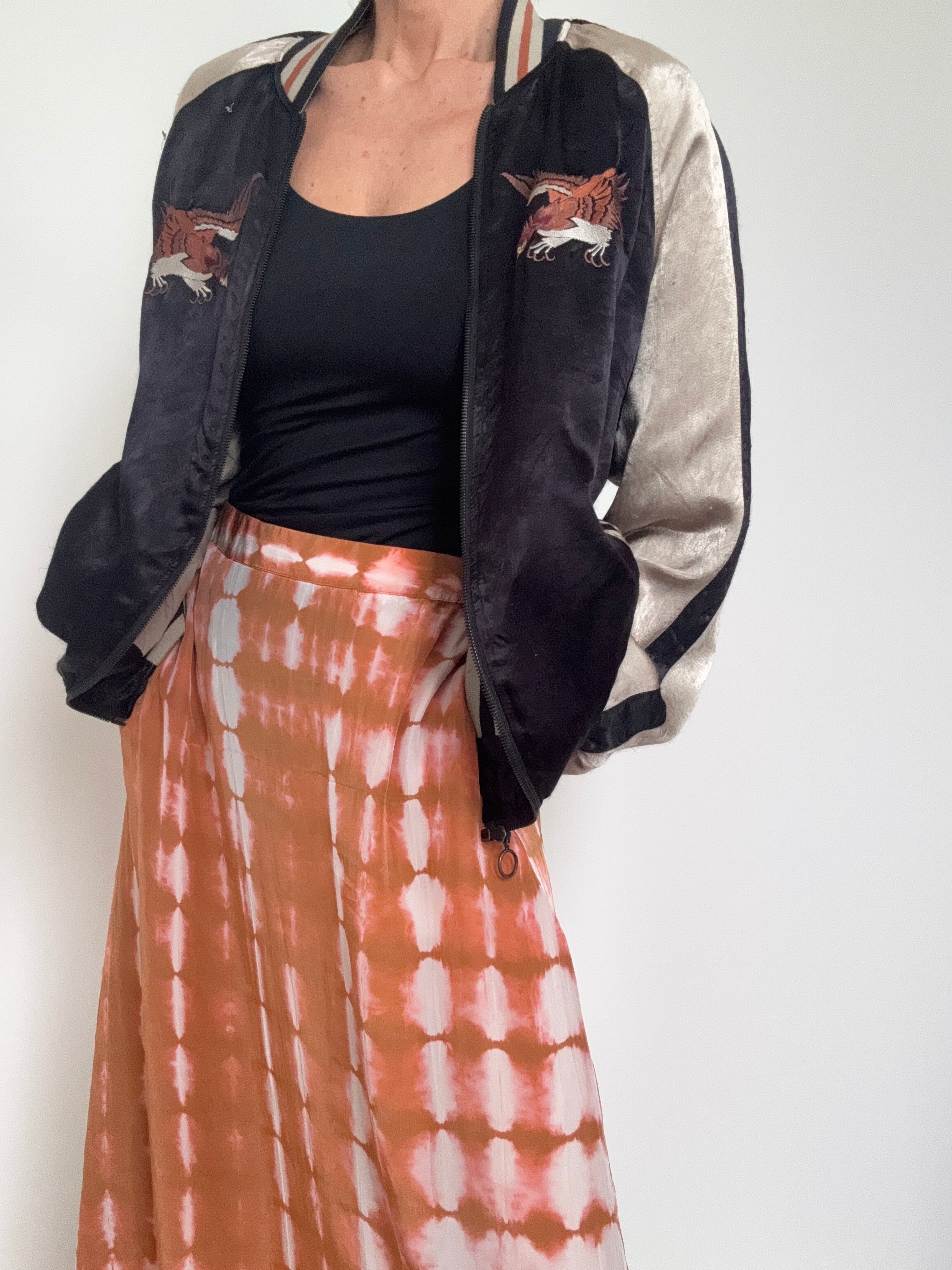 Satin Bomber Eagle Tan | Jackets