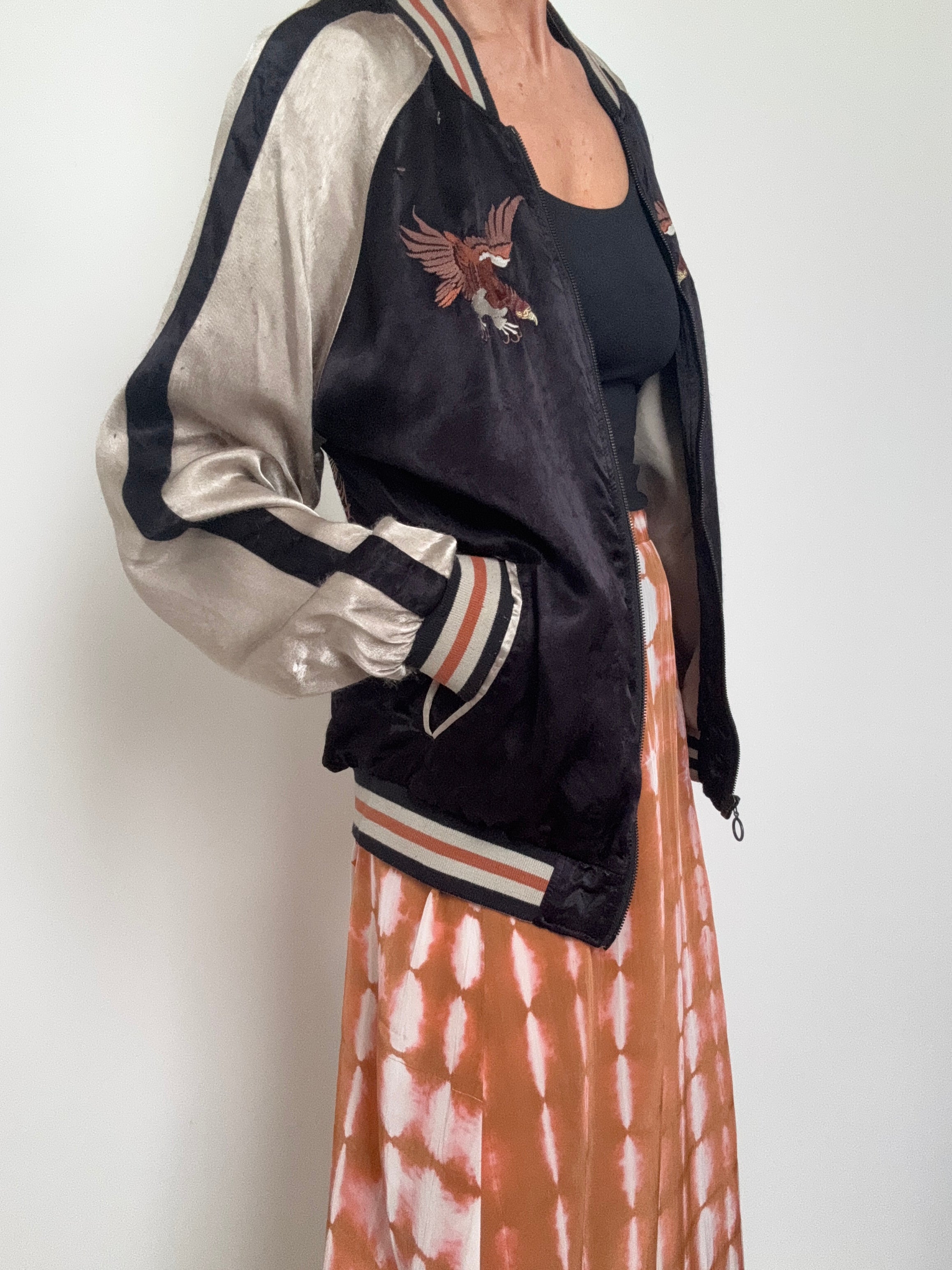 Satin Bomber Eagle Tan | Jackets
