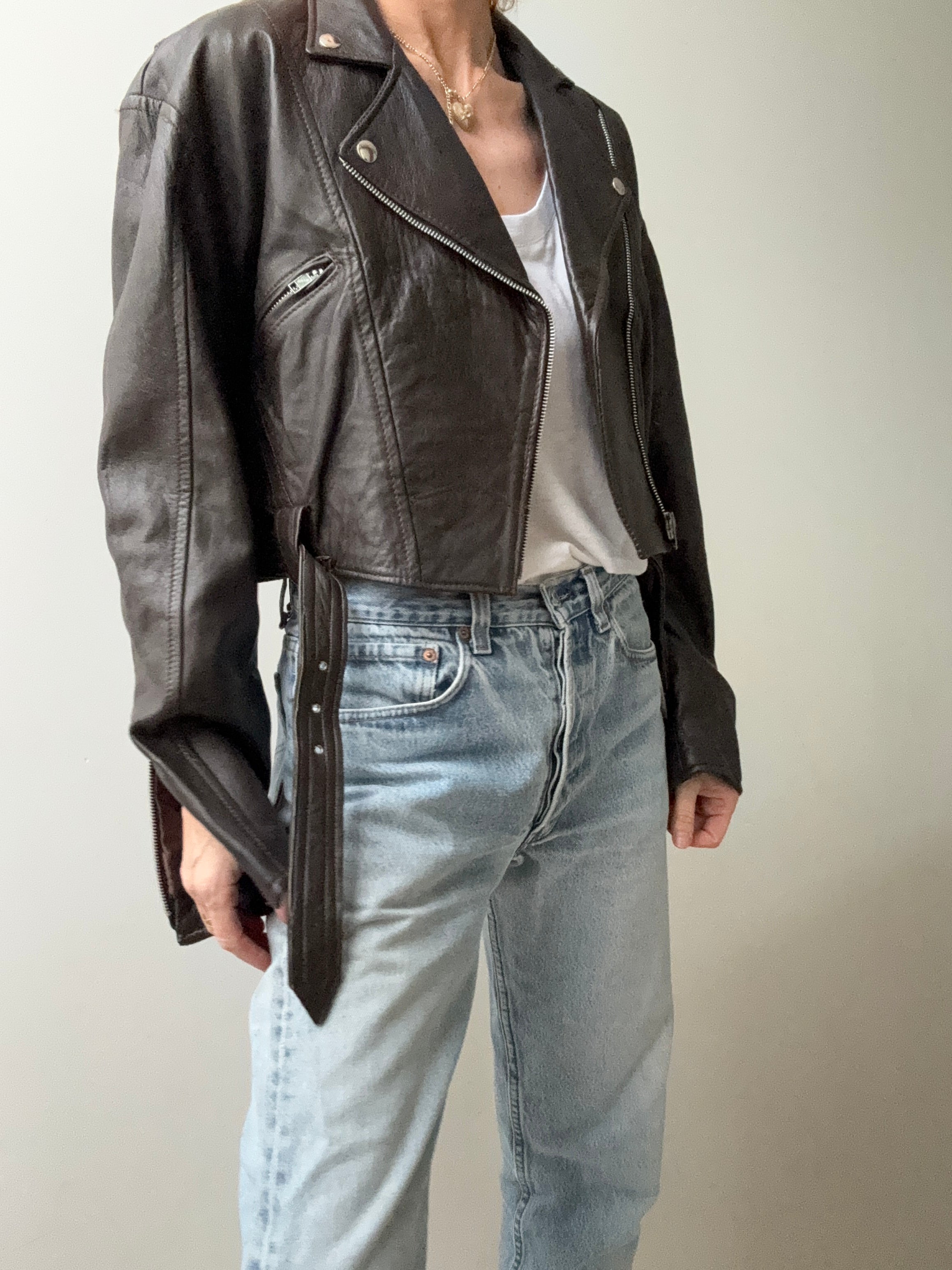 Future Nomads Jackets Small-Medium 80,s Cropped Biker Jacket Brown