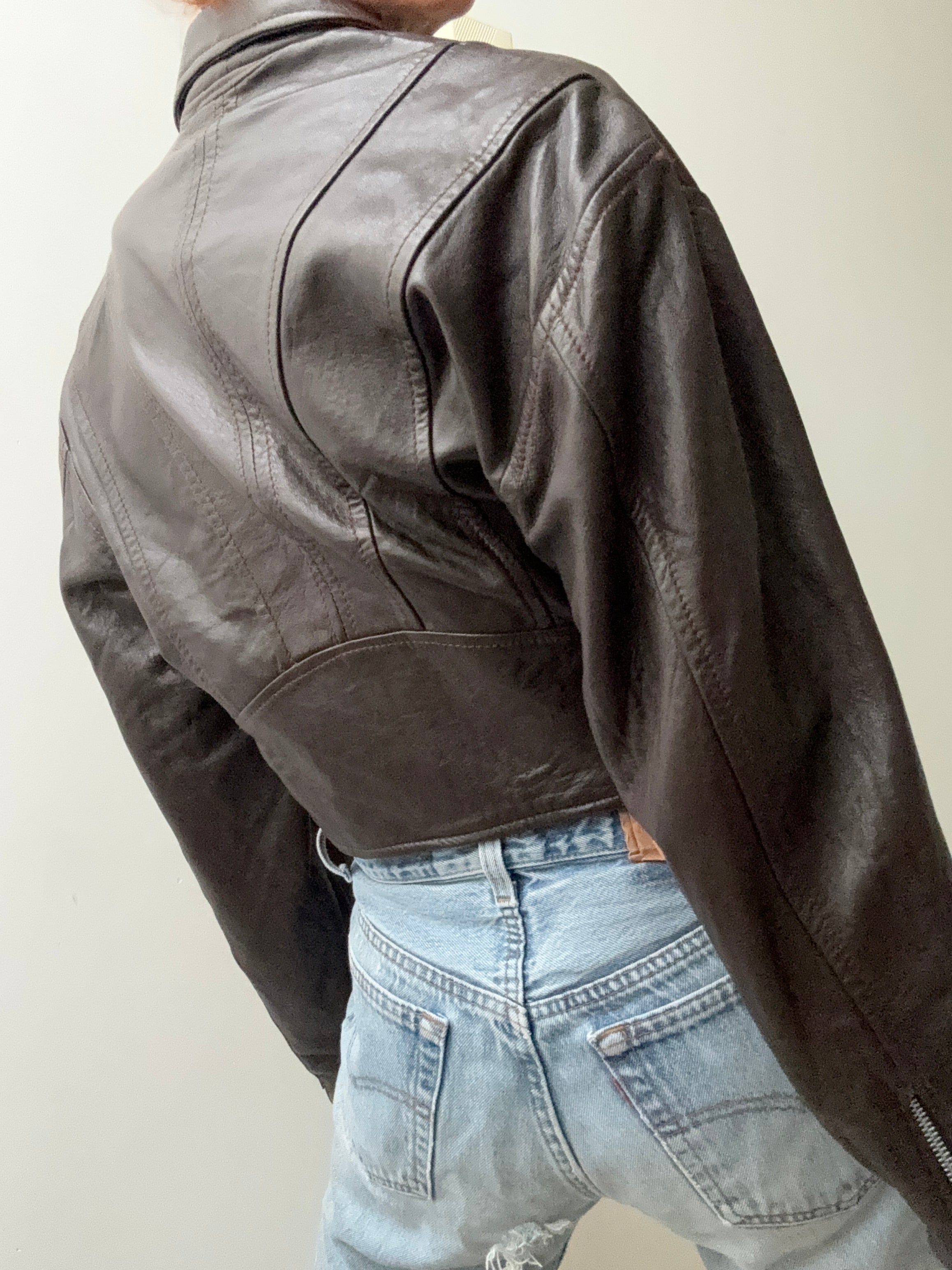 Future Nomads Jackets Small-Medium 80,s Cropped Biker Jacket Brown