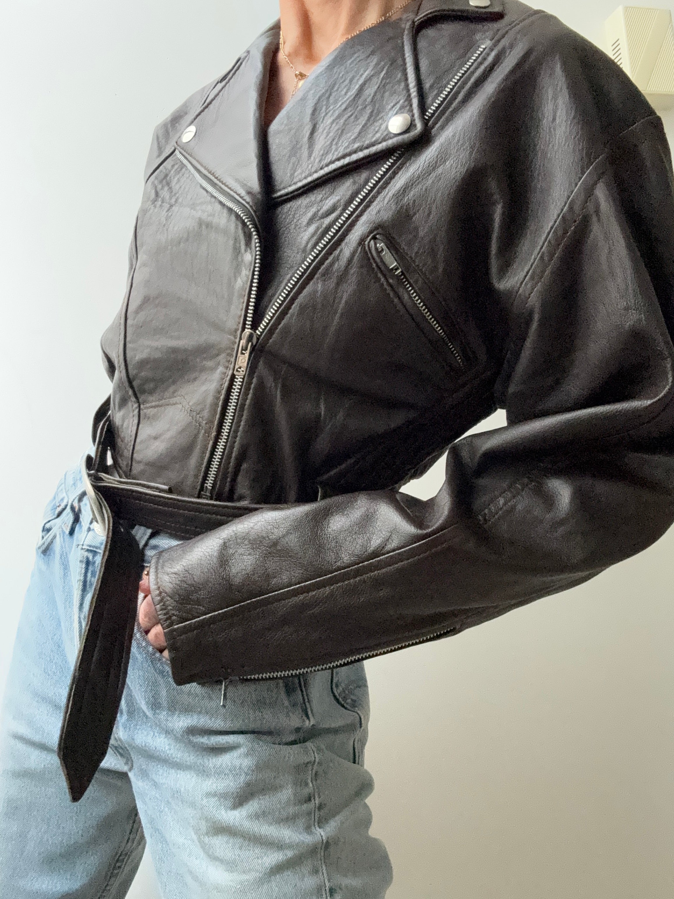 Future Nomads Jackets Small-Medium 80,s Cropped Biker Jacket Brown