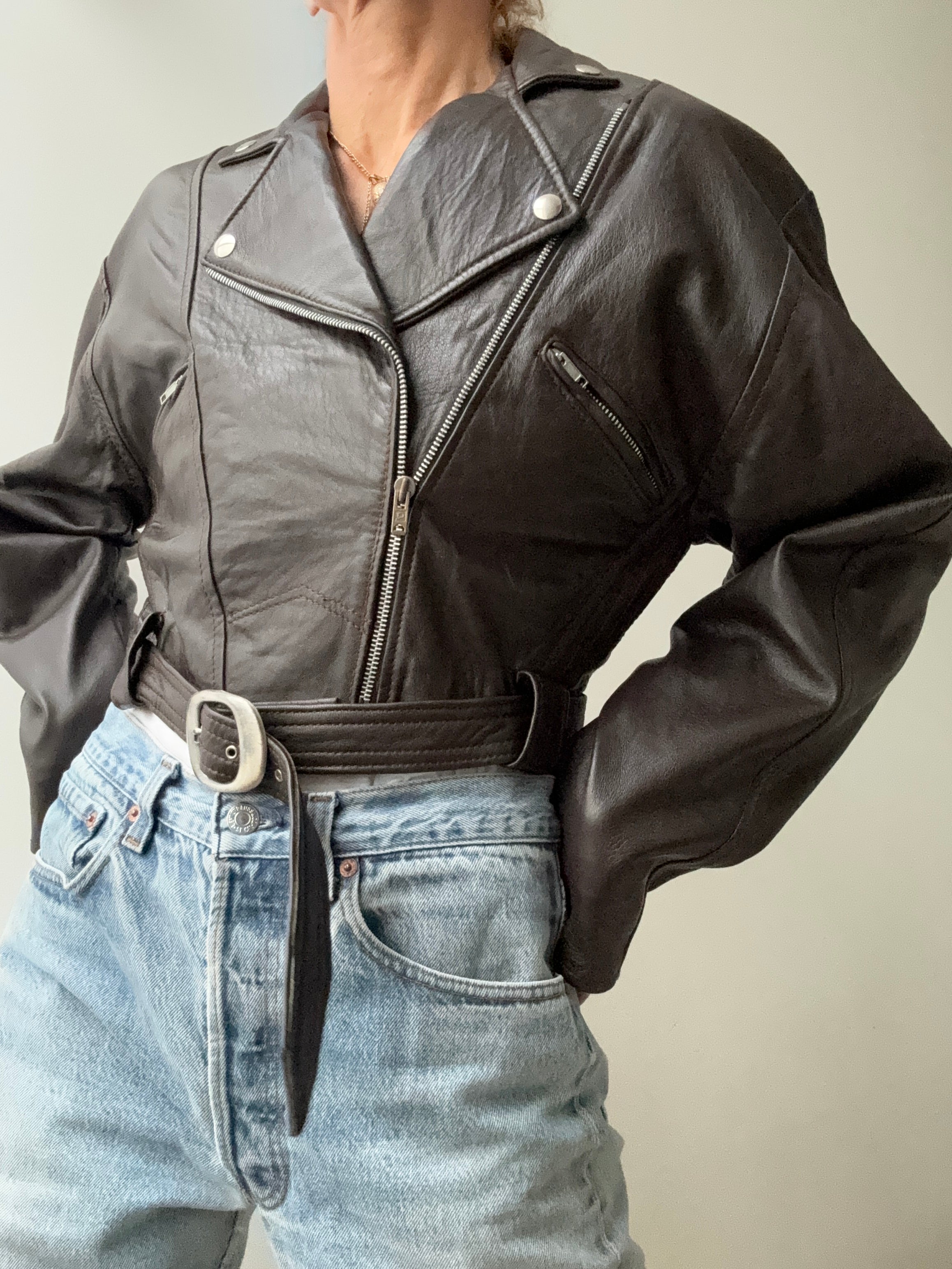 Future Nomads Jackets Small-Medium 80,s Cropped Biker Jacket Brown