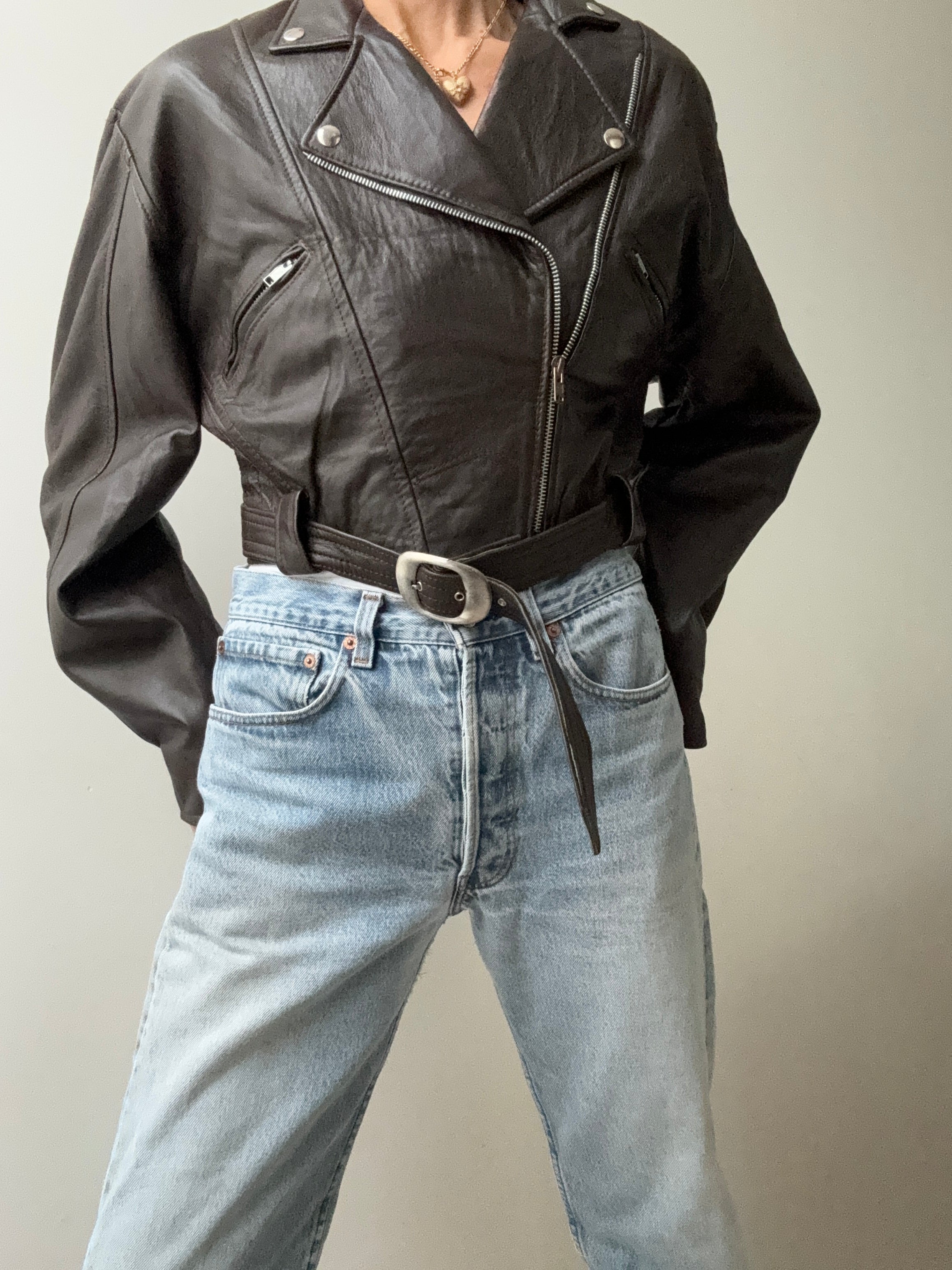 Future Nomads Jackets Small-Medium 80,s Cropped Biker Jacket Brown
