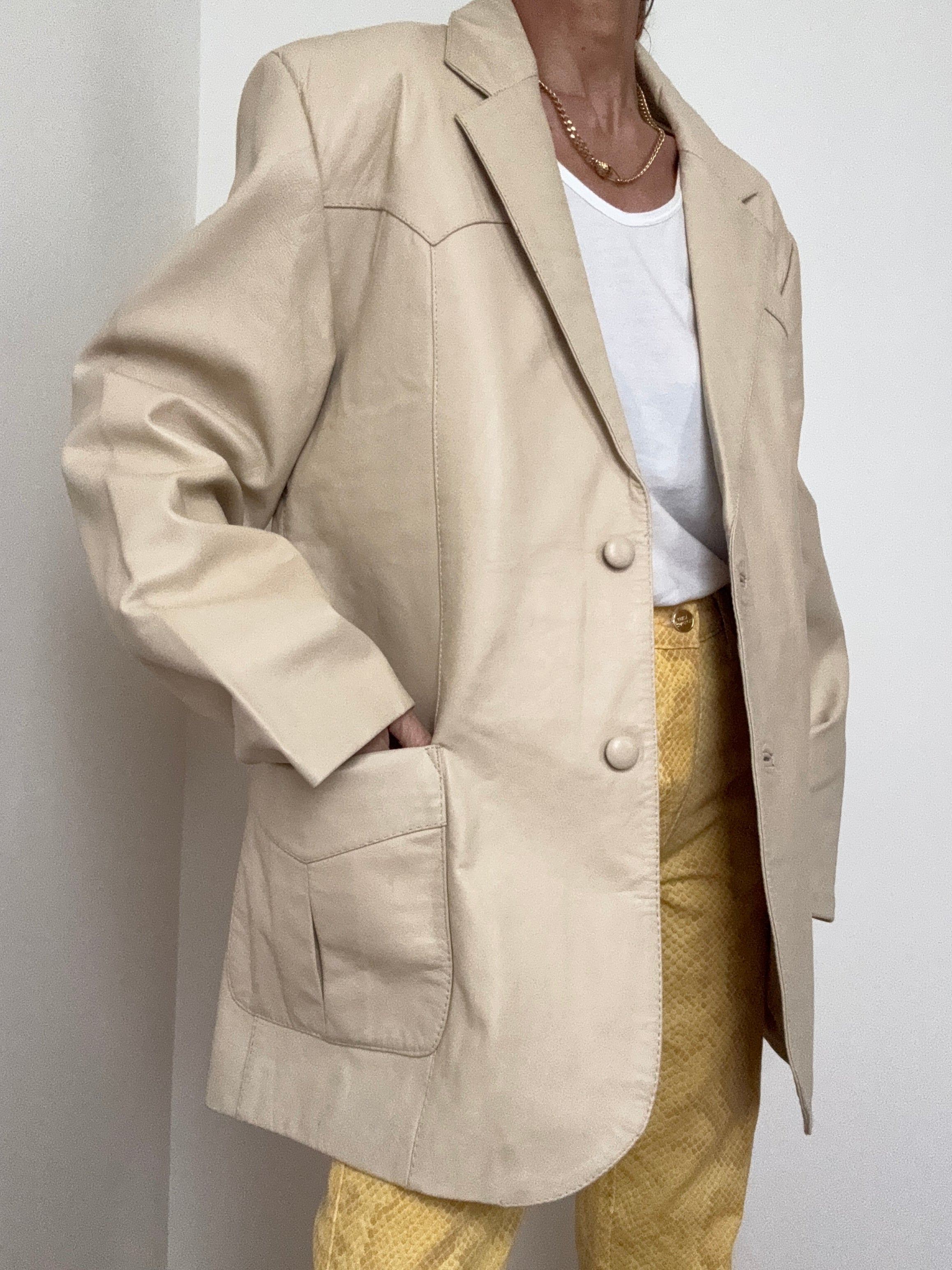 Cream Leather Blazer | Jackets