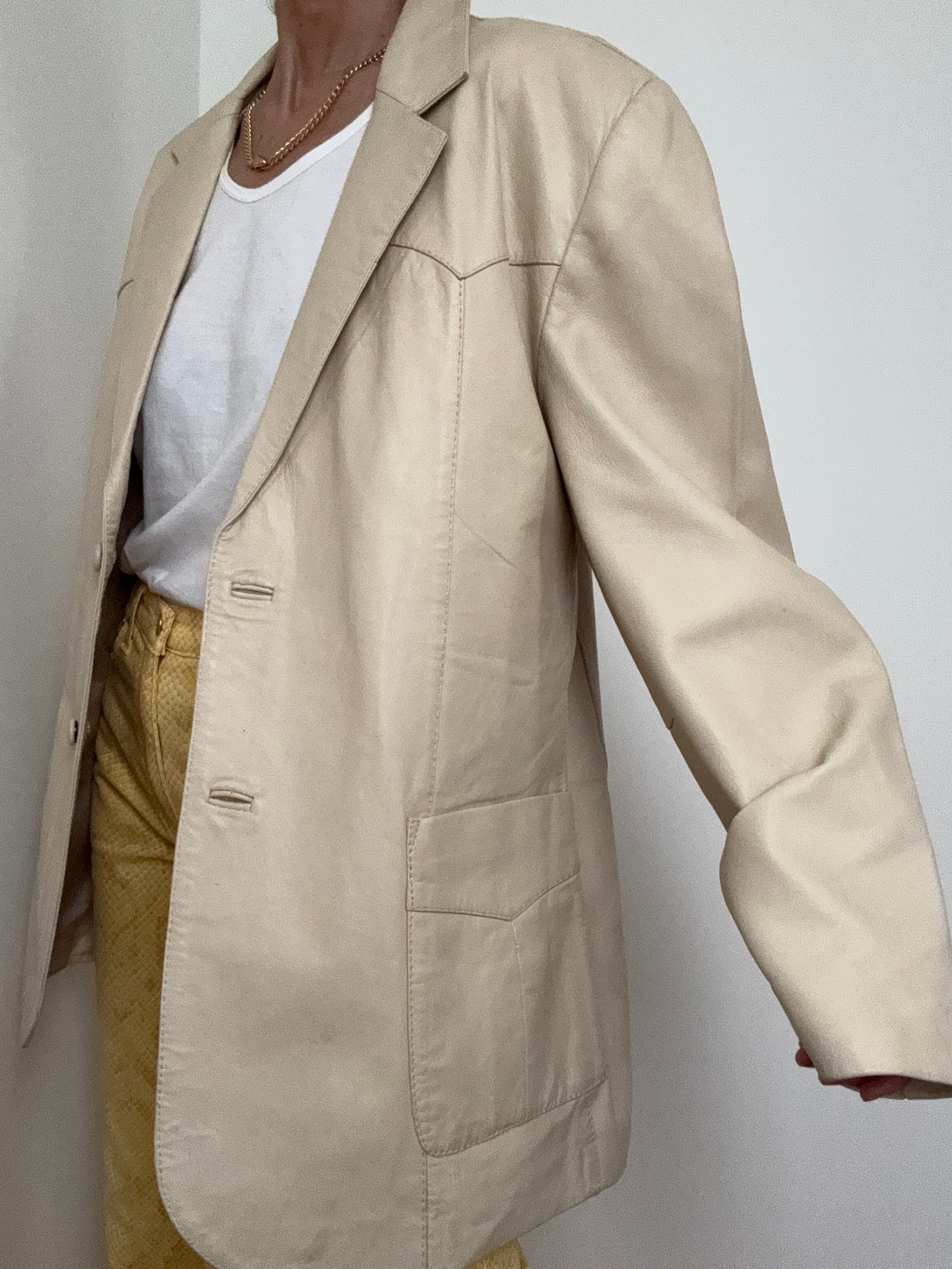 Cream Leather Blazer | Jackets