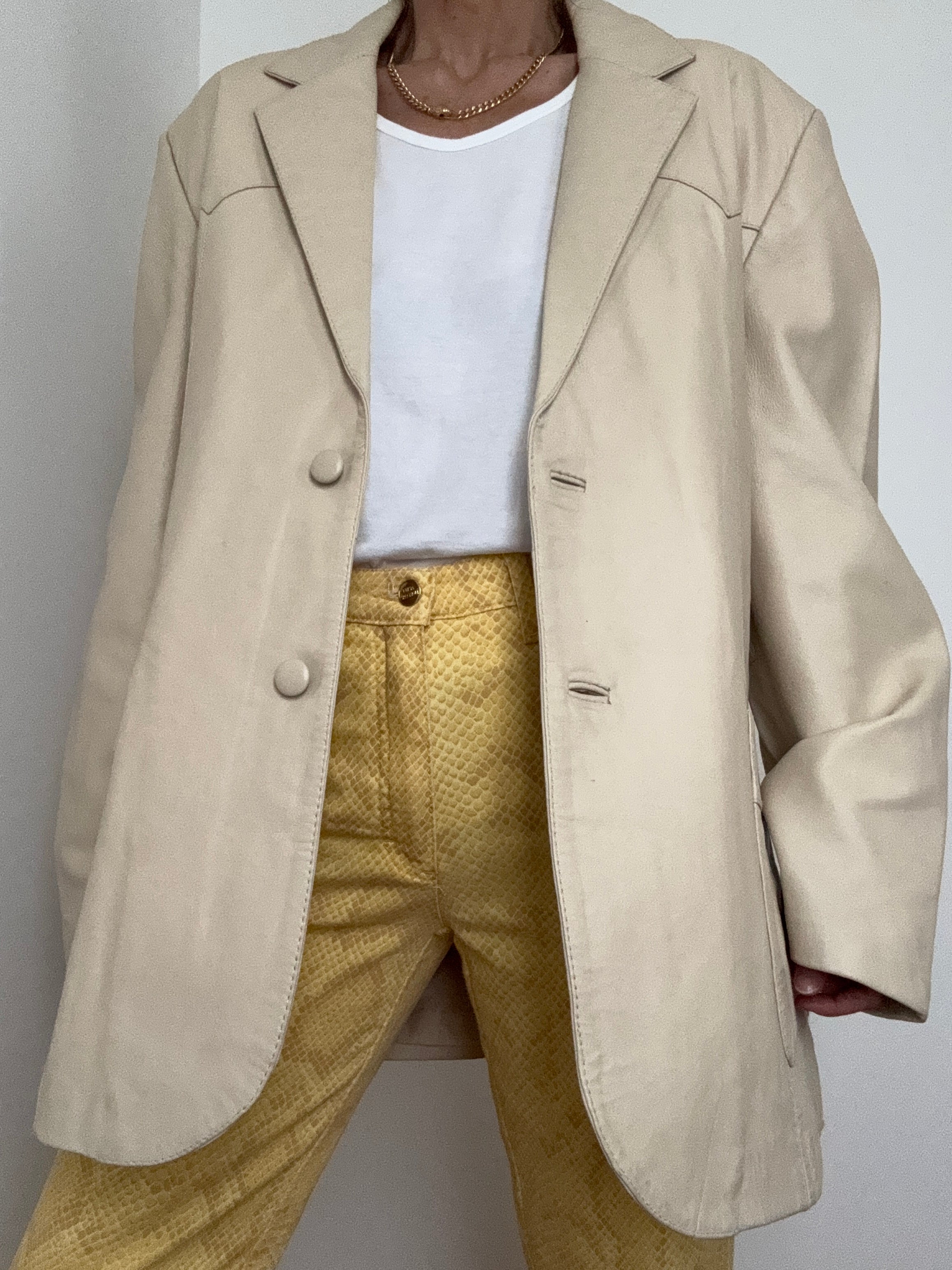 Cream Leather Blazer | Jackets