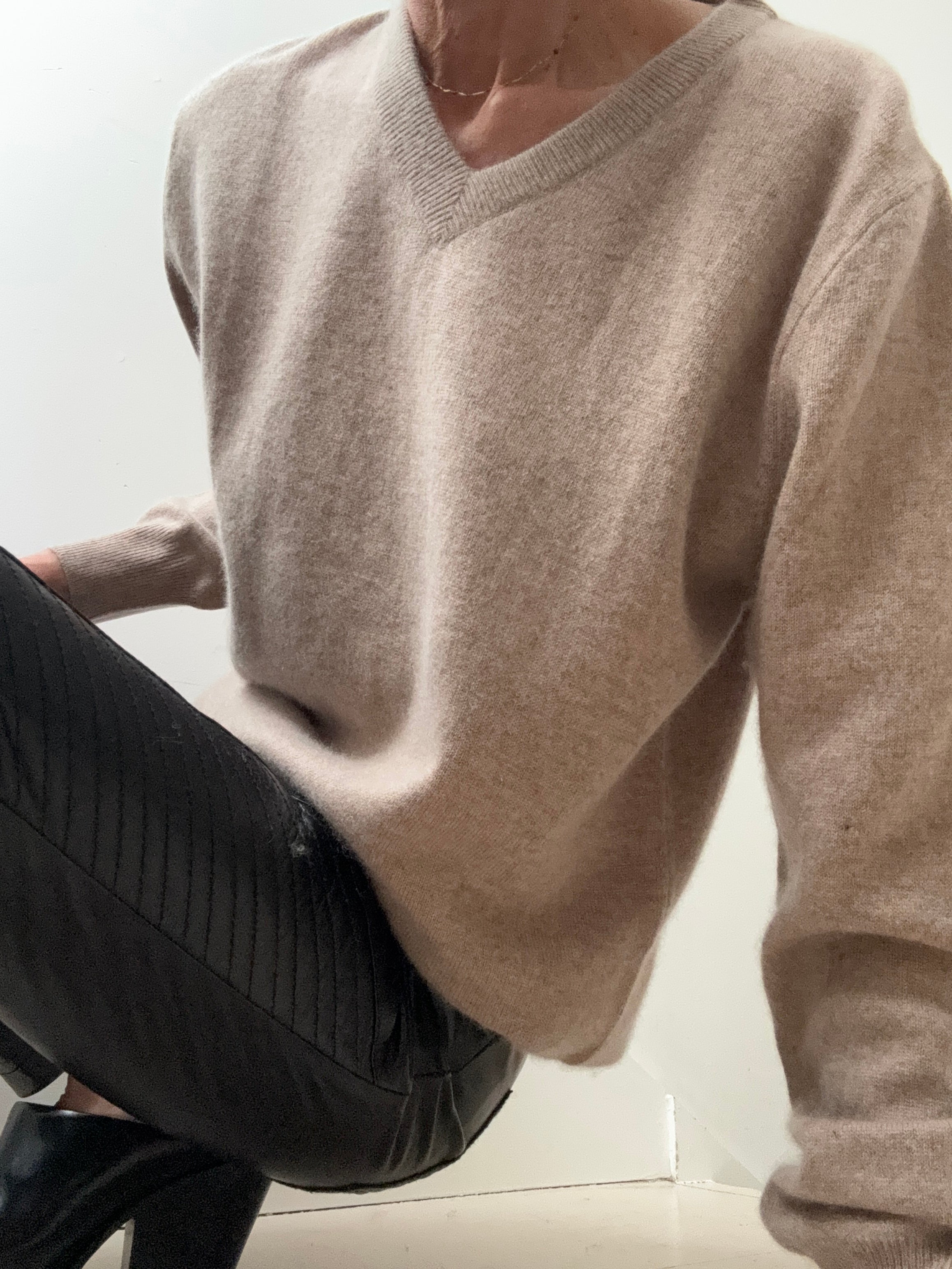 Classic Mens Cashmere V Neck Beige | Jumpers