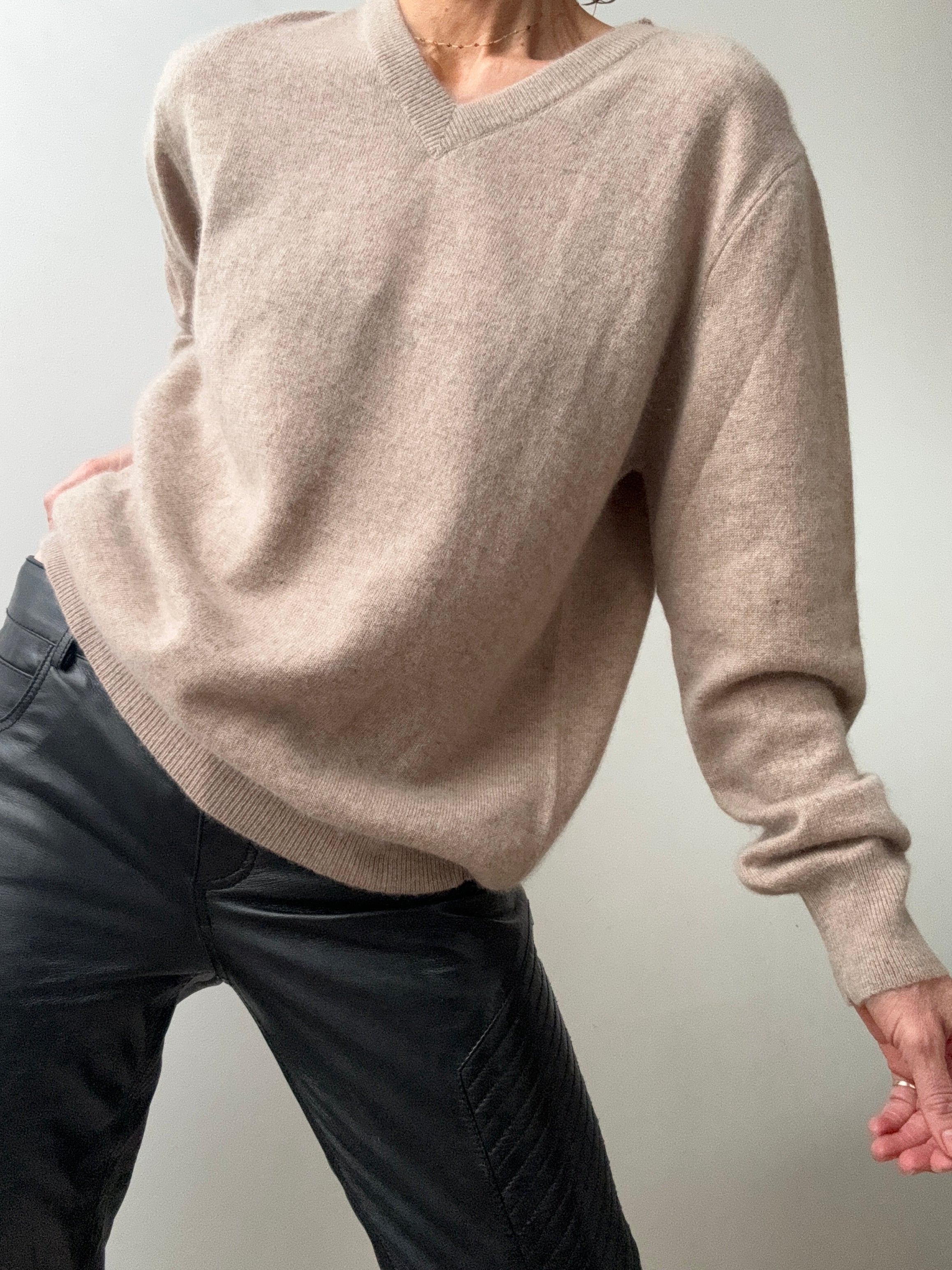 Classic Mens Cashmere V Neck Beige | Jumpers