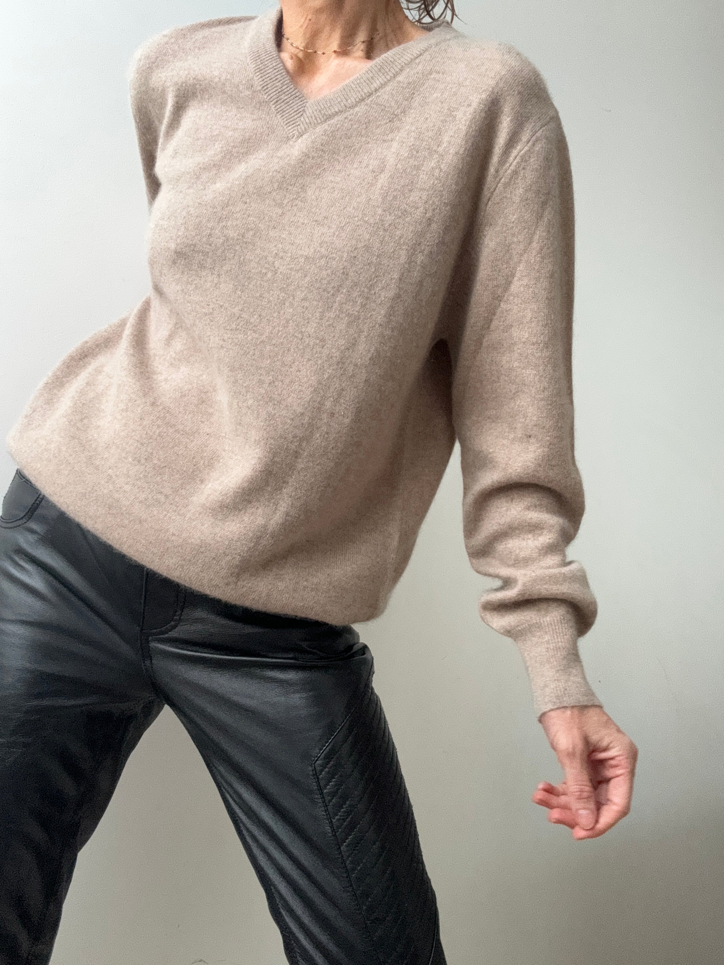 Classic Mens Cashmere V Neck Beige | Jumpers