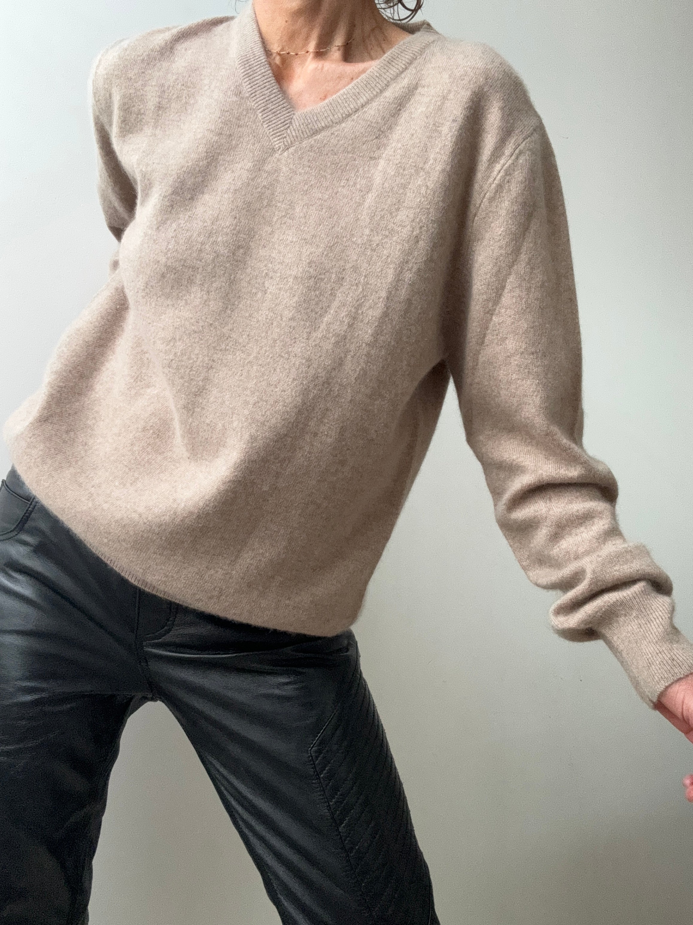 Classic Mens Cashmere V Neck Beige | Jumpers