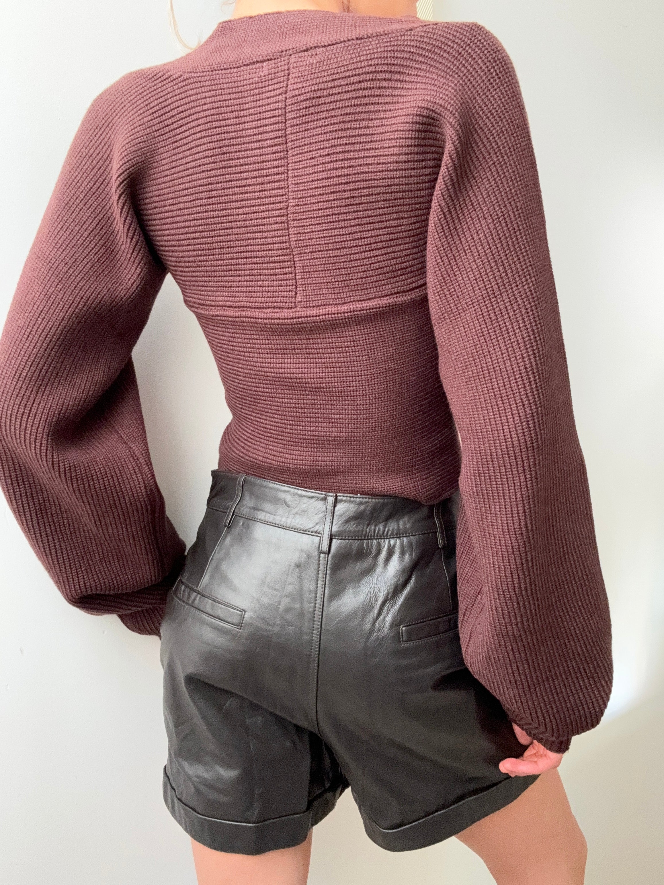 Square Neck Ribbed Knit Top Brown | Jumpers