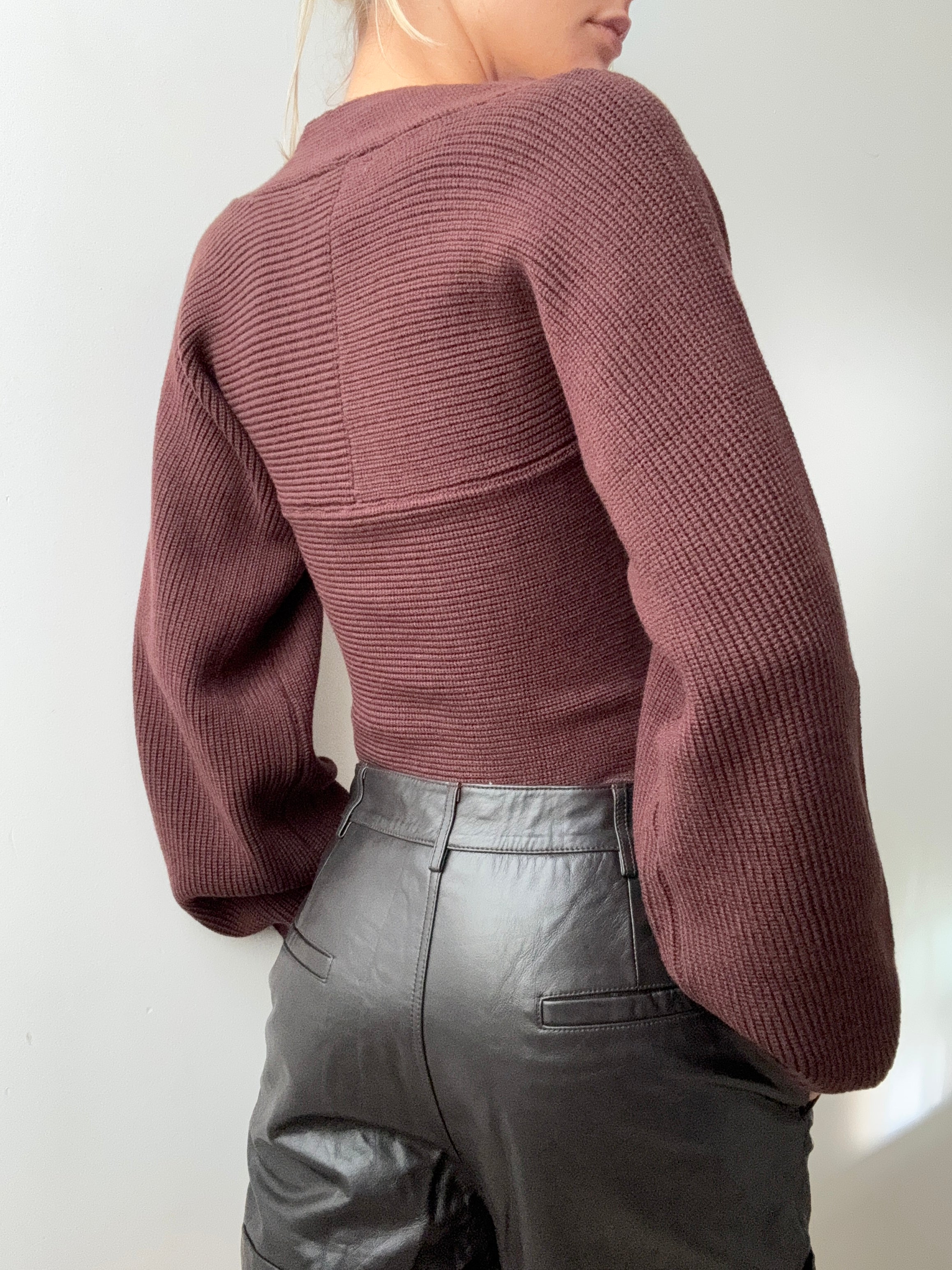 Square Neck Ribbed Knit Top Brown | Jumpers