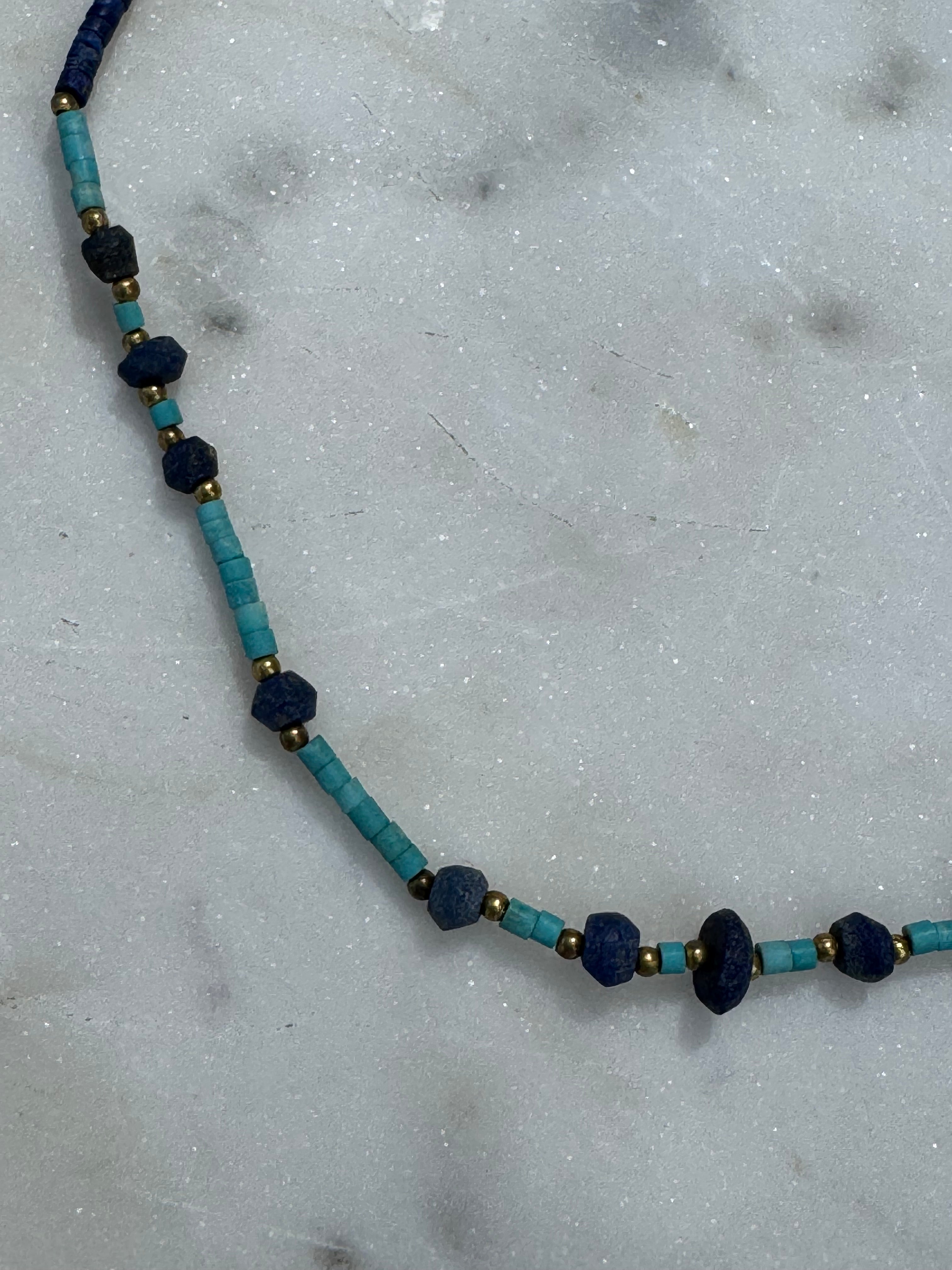 Lapis And Turquoise With Brass Detail Necklace | Necklaces