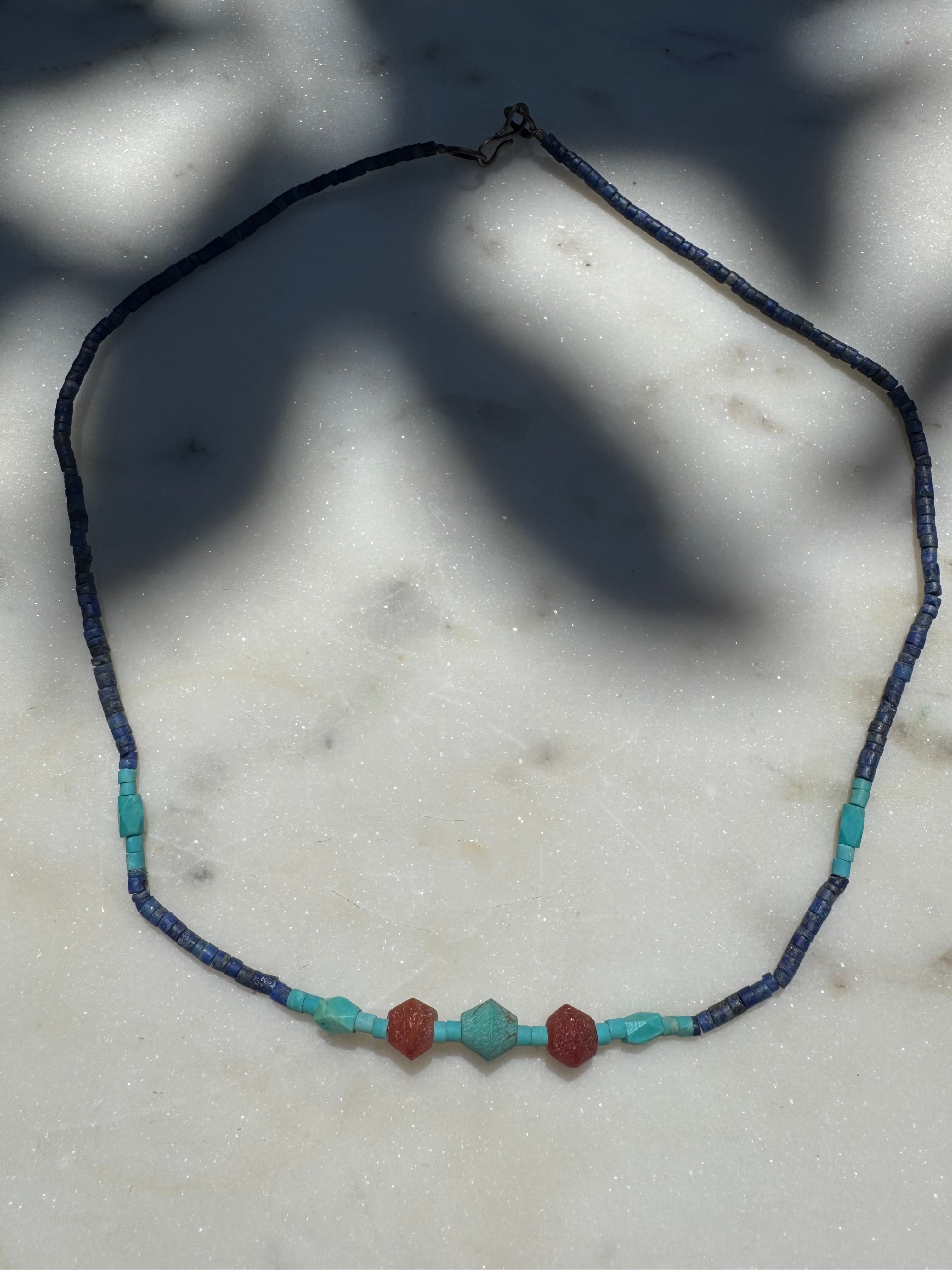 Future Nomads Necklaces 44cm Lapis And turquoise Bead Necklace Red Bead