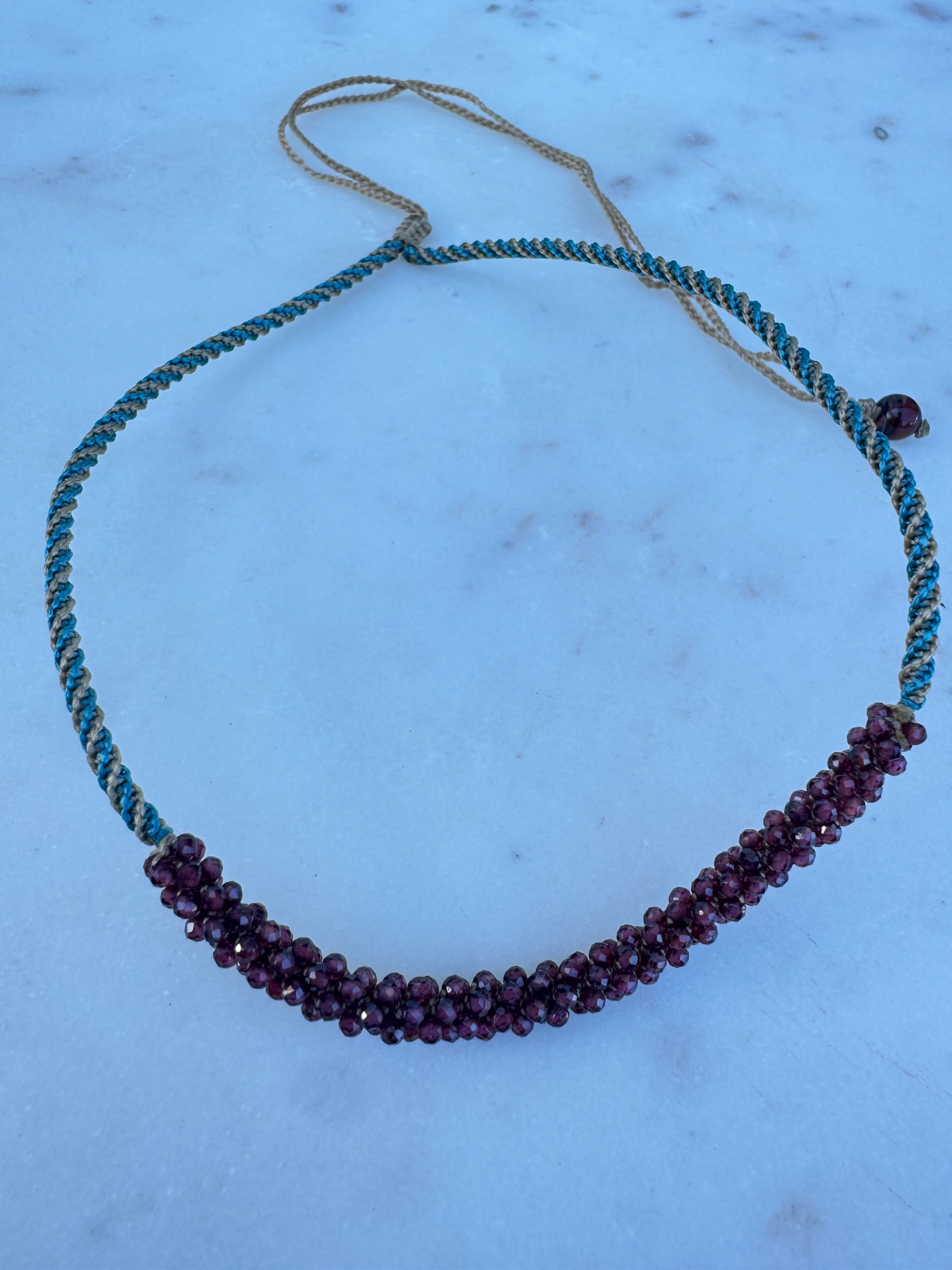 Future Nomads Necklaces Garnet Stone Woven Choker