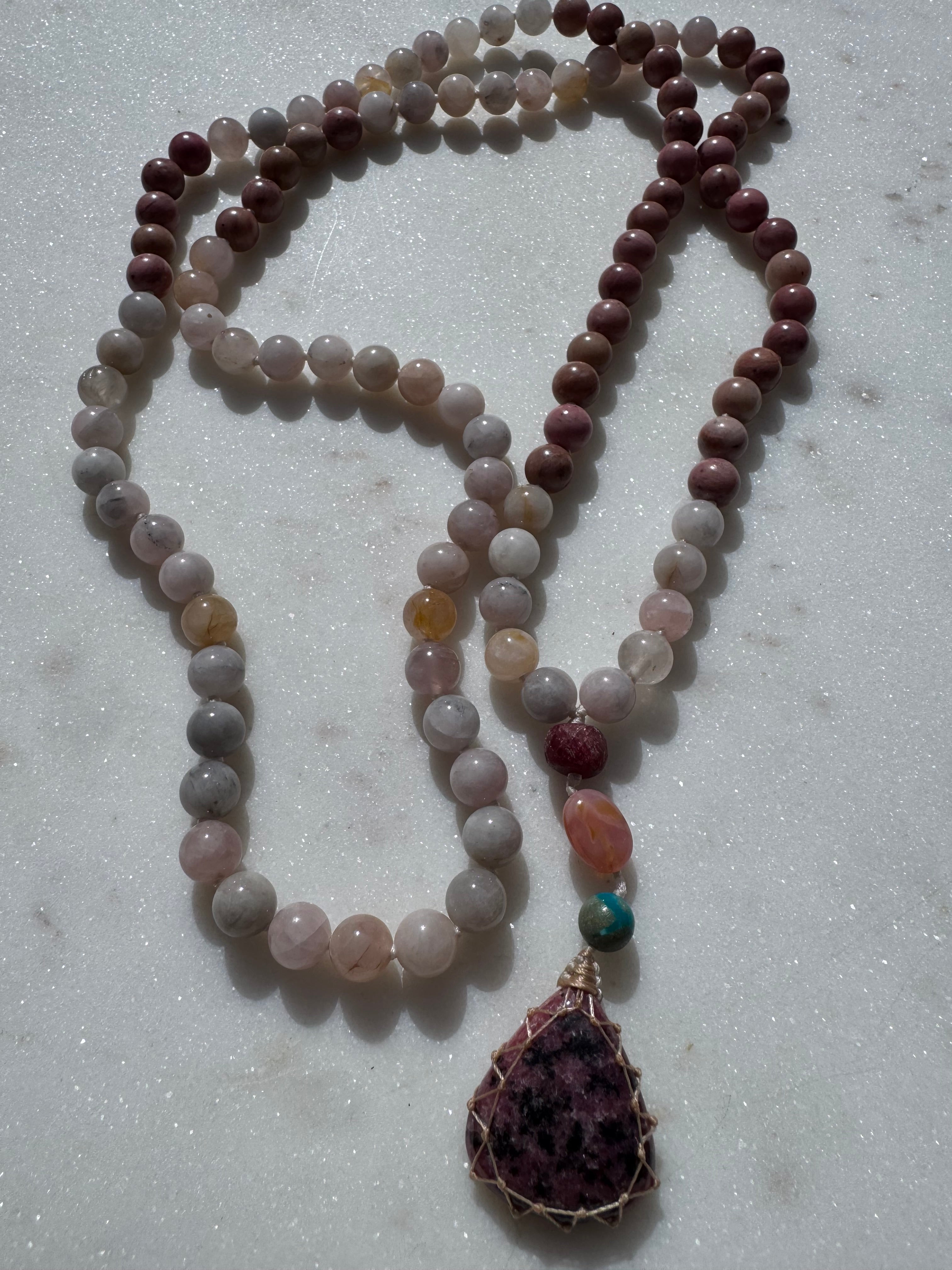 Future Nomads Necklaces One size Morganite & Rhodonite Crystal Mala 2
