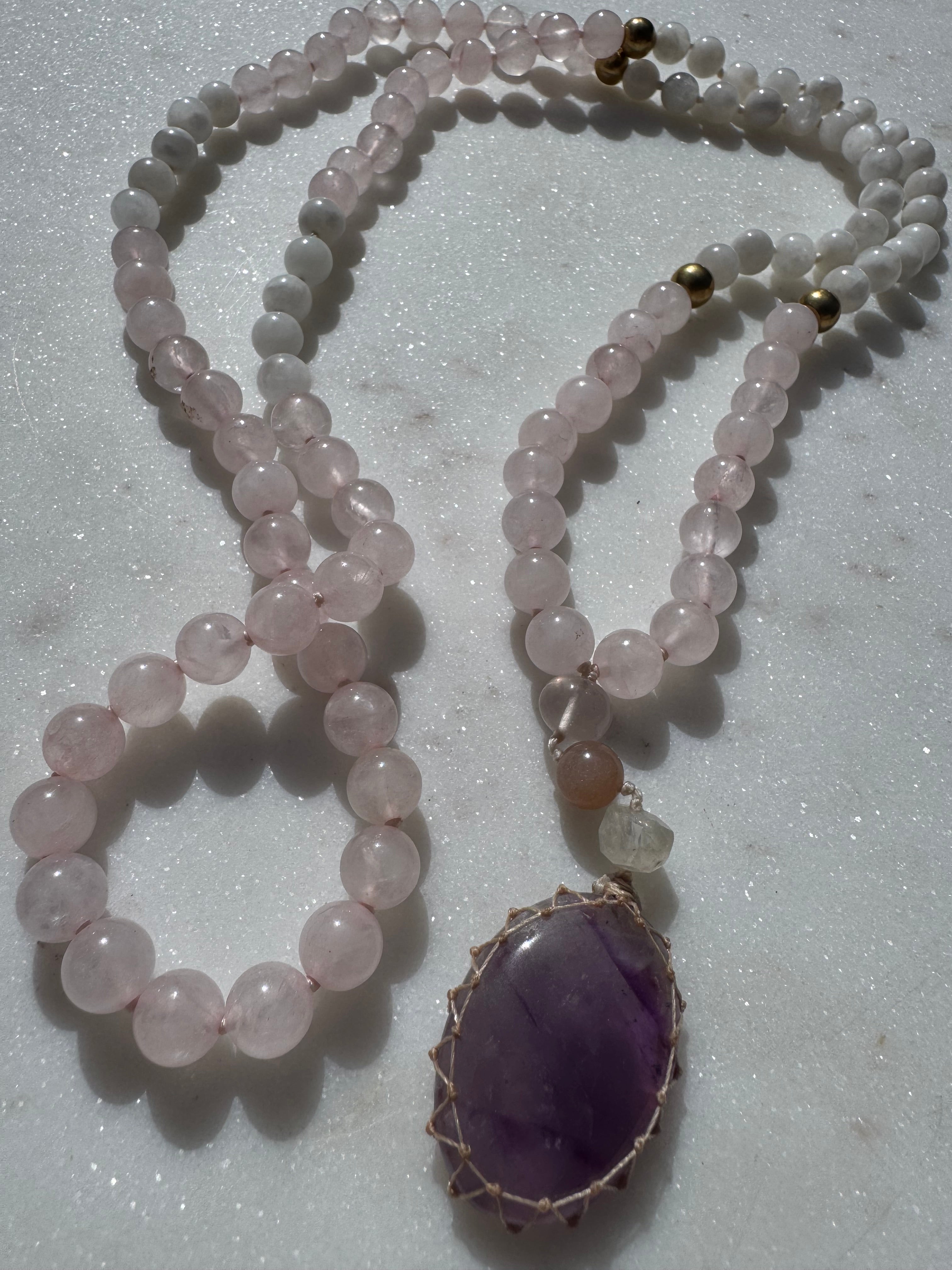Future Nomads Necklaces One size Rose Quartz & Rainbow Moonstone Mala 1