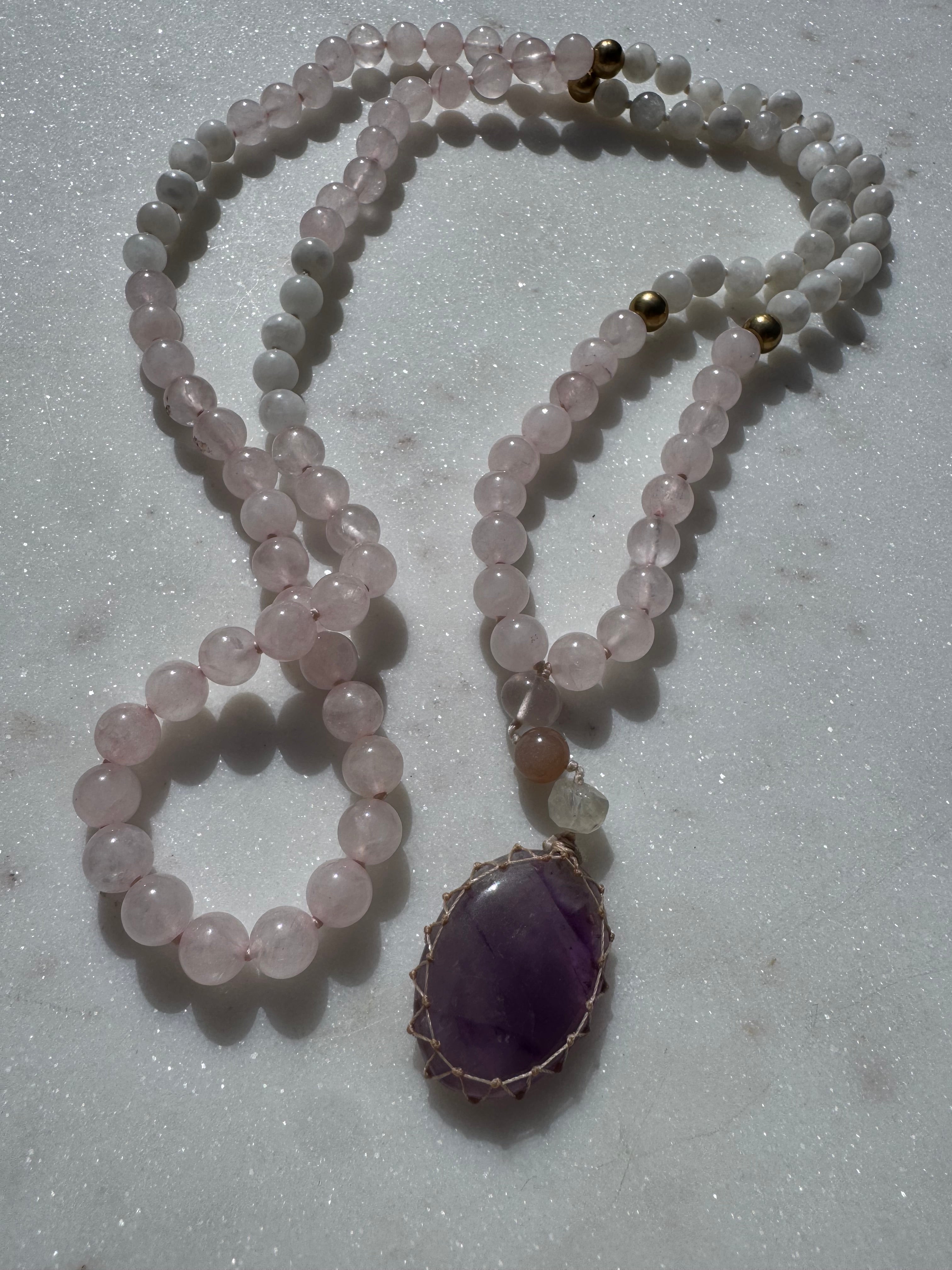 Future Nomads Necklaces One size Rose Quartz & Rainbow Moonstone Mala 1