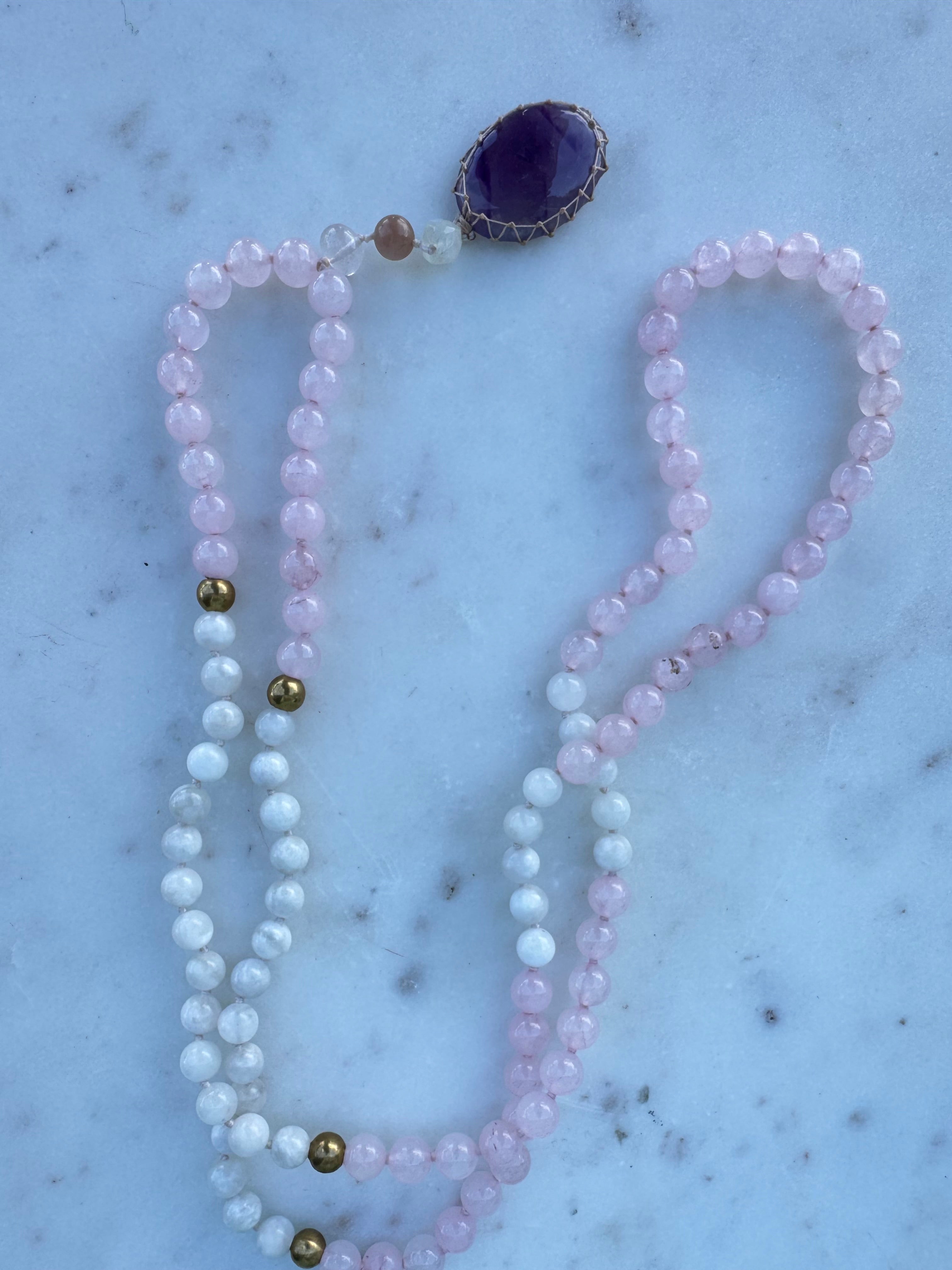 Future Nomads Necklaces One size Rose Quartz & Rainbow Moonstone Mala 2