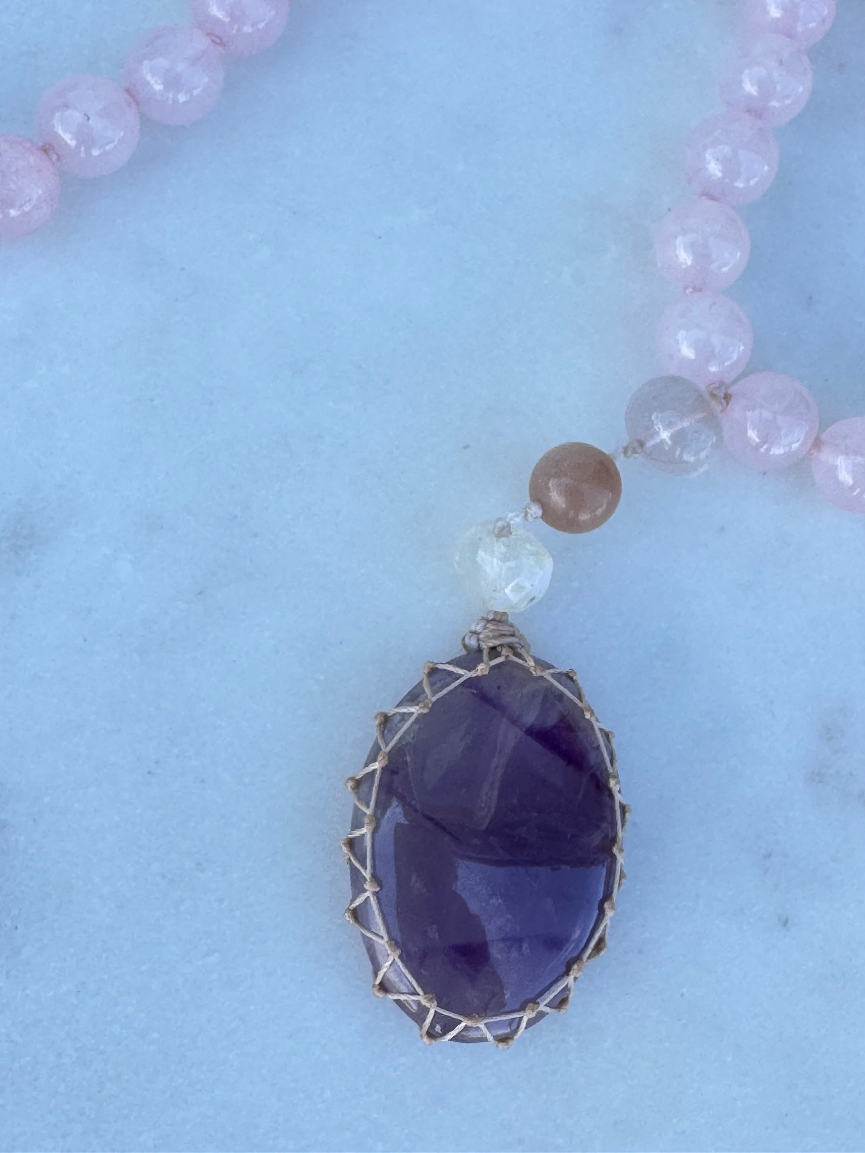 Future Nomads Necklaces One size Rose Quartz & Rainbow Moonstone Mala 2