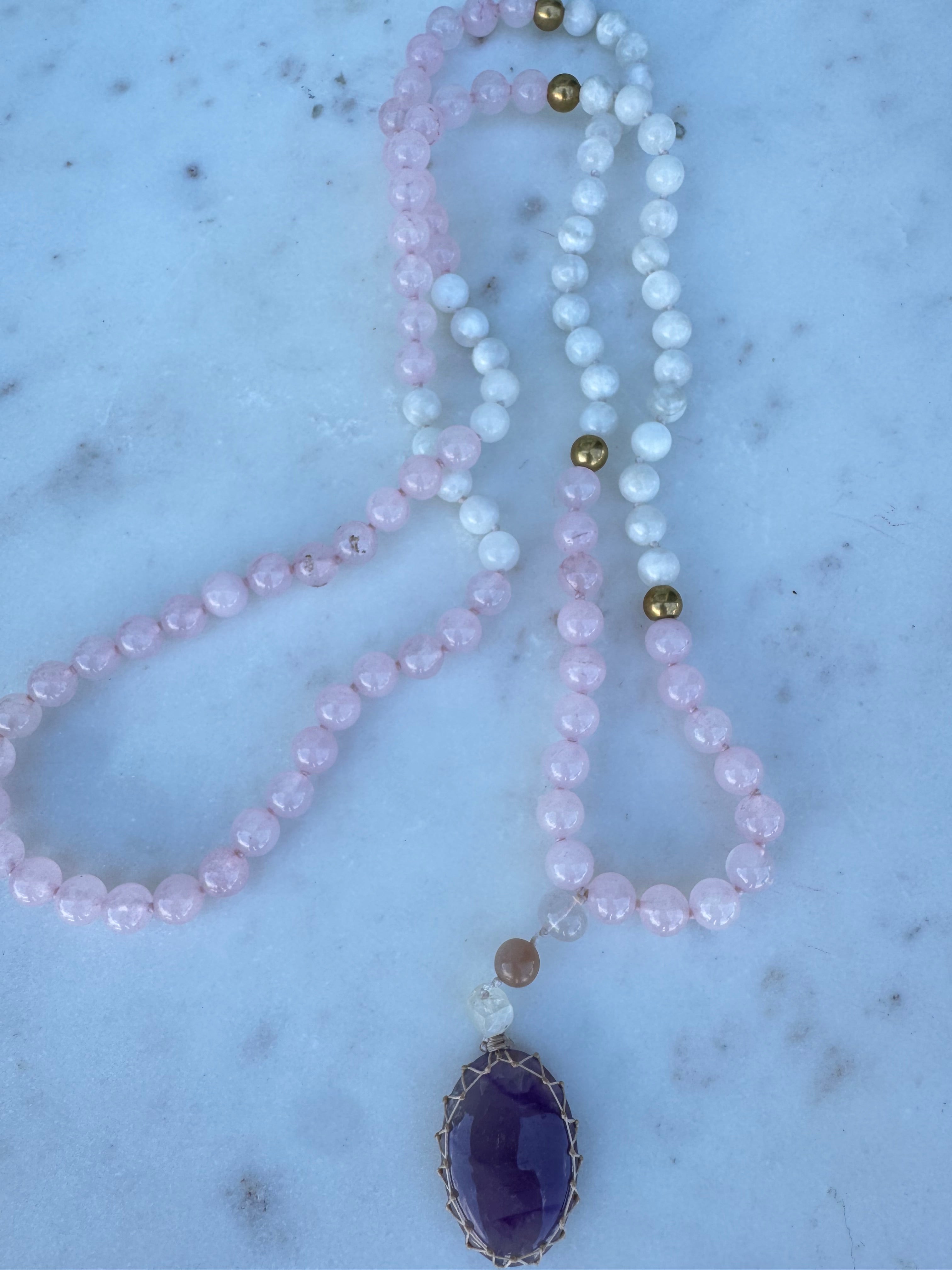 Future Nomads Necklaces One size Rose Quartz & Rainbow Moonstone Mala 2