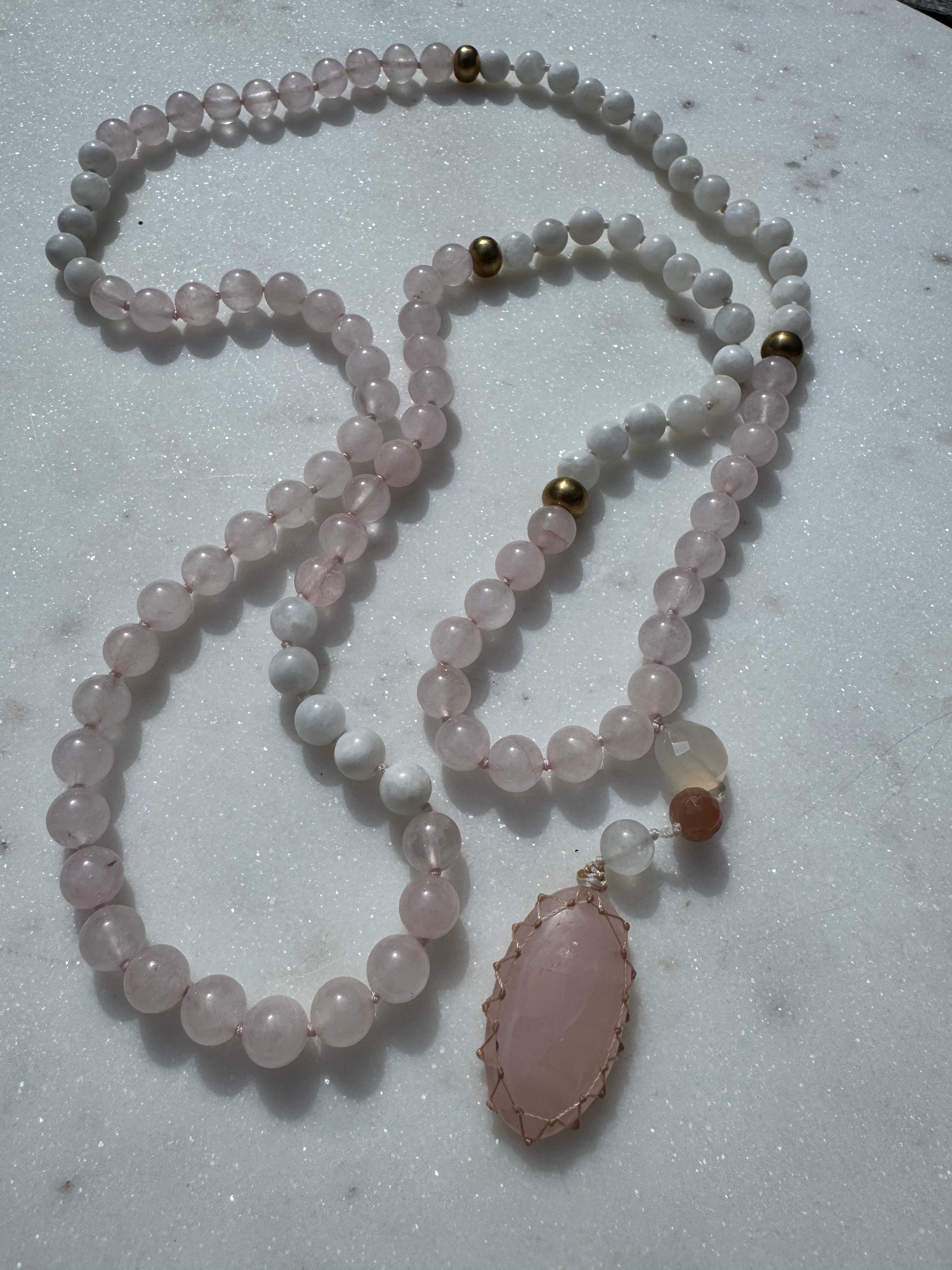 Future Nomads Necklaces One size Rose Quartz & Rainbow Moonstone Mala 2