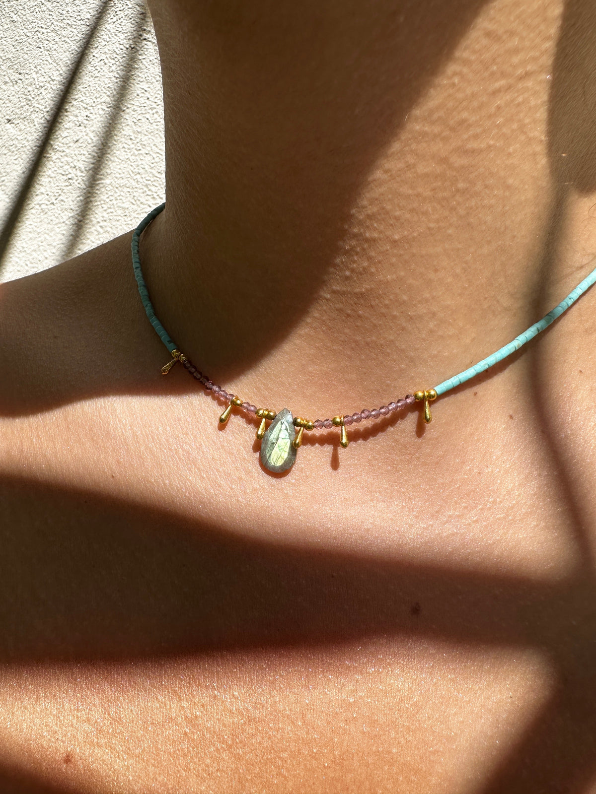 Future Nomads Rainbow Stone Gold Bead Necklace Jetsetbohemian