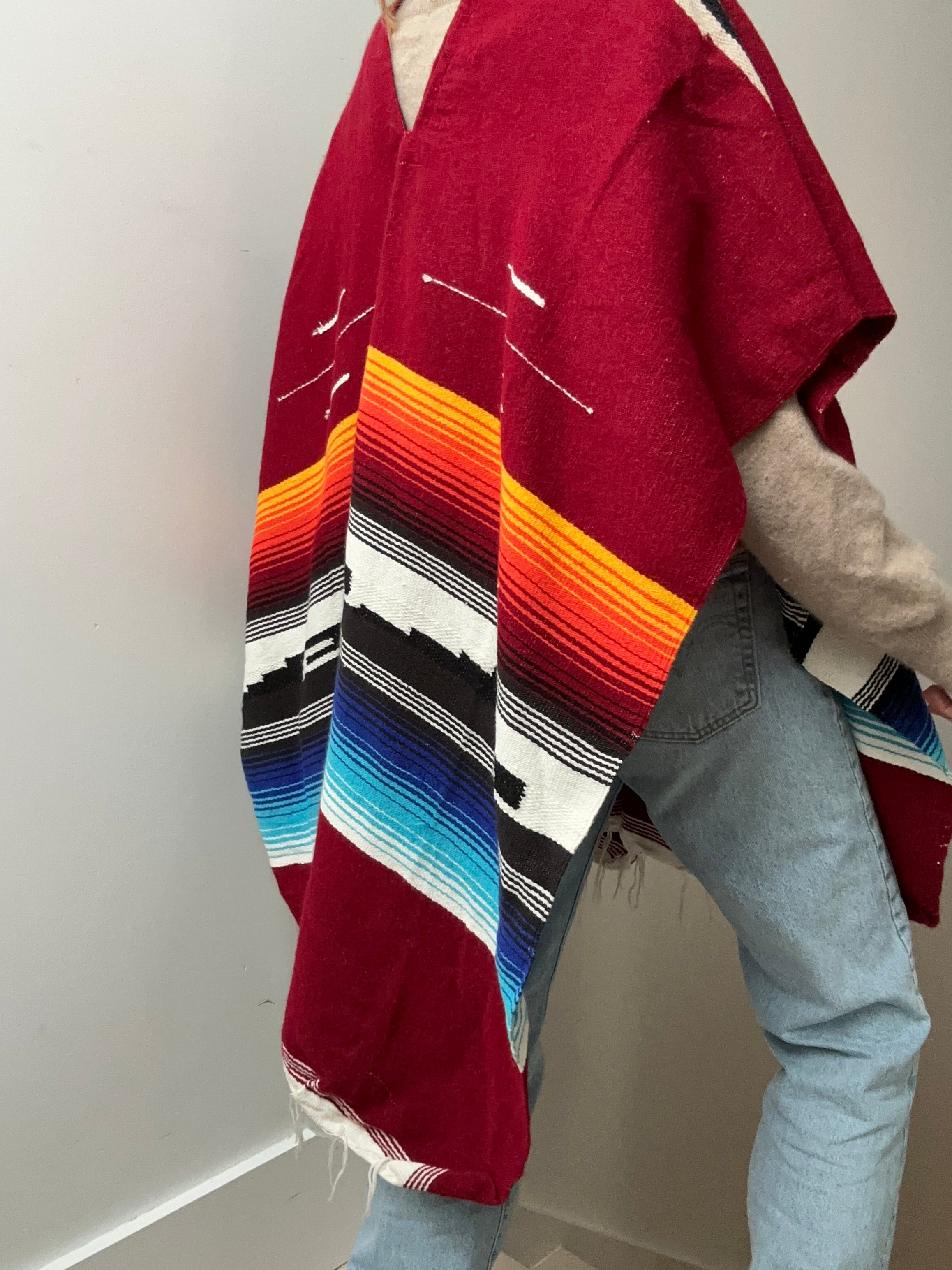 Future Nomads Ponchos Red Mexican Woven Poncho