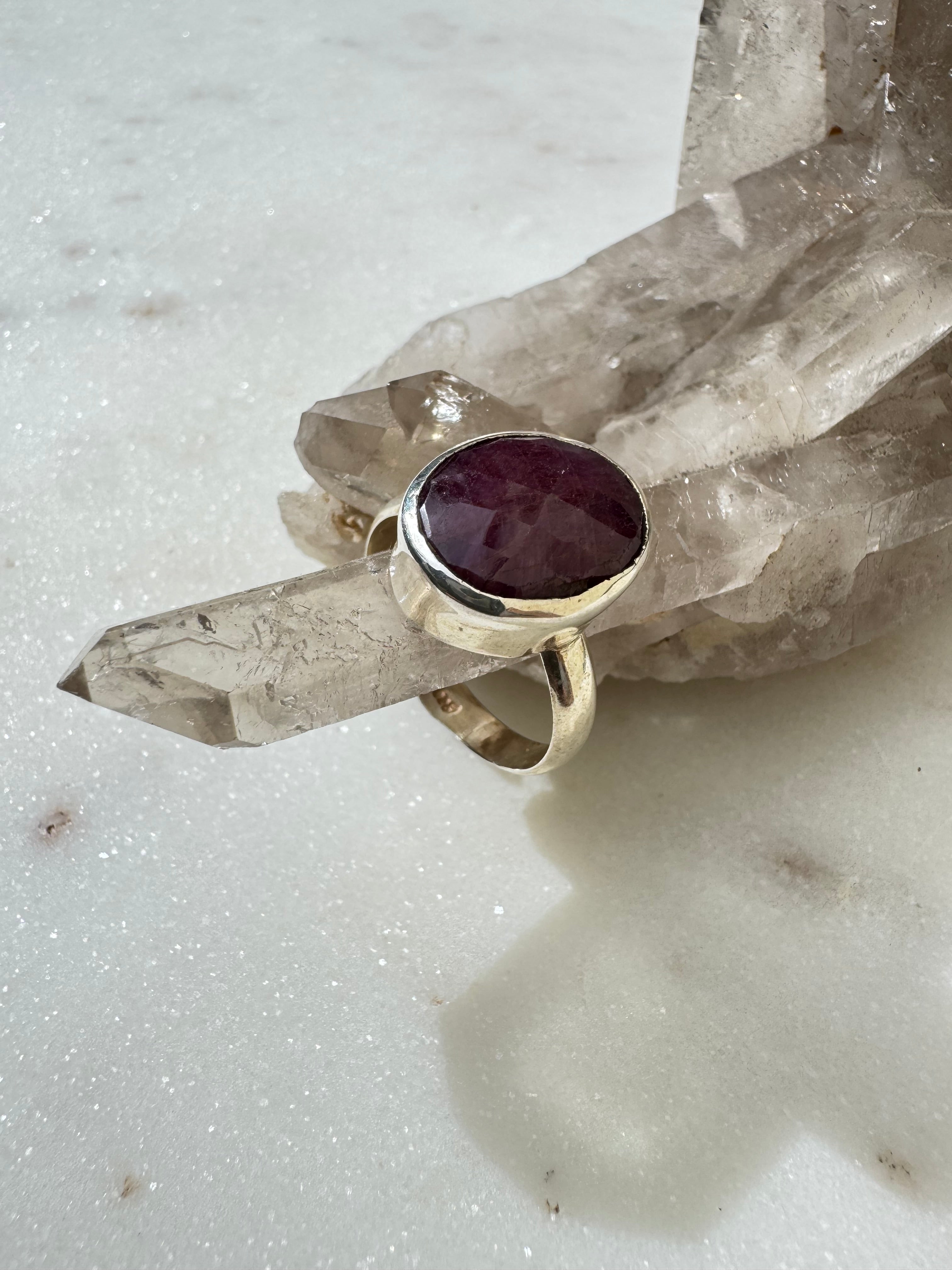 Gemstone Silver Ring Ruby Oval | Rings