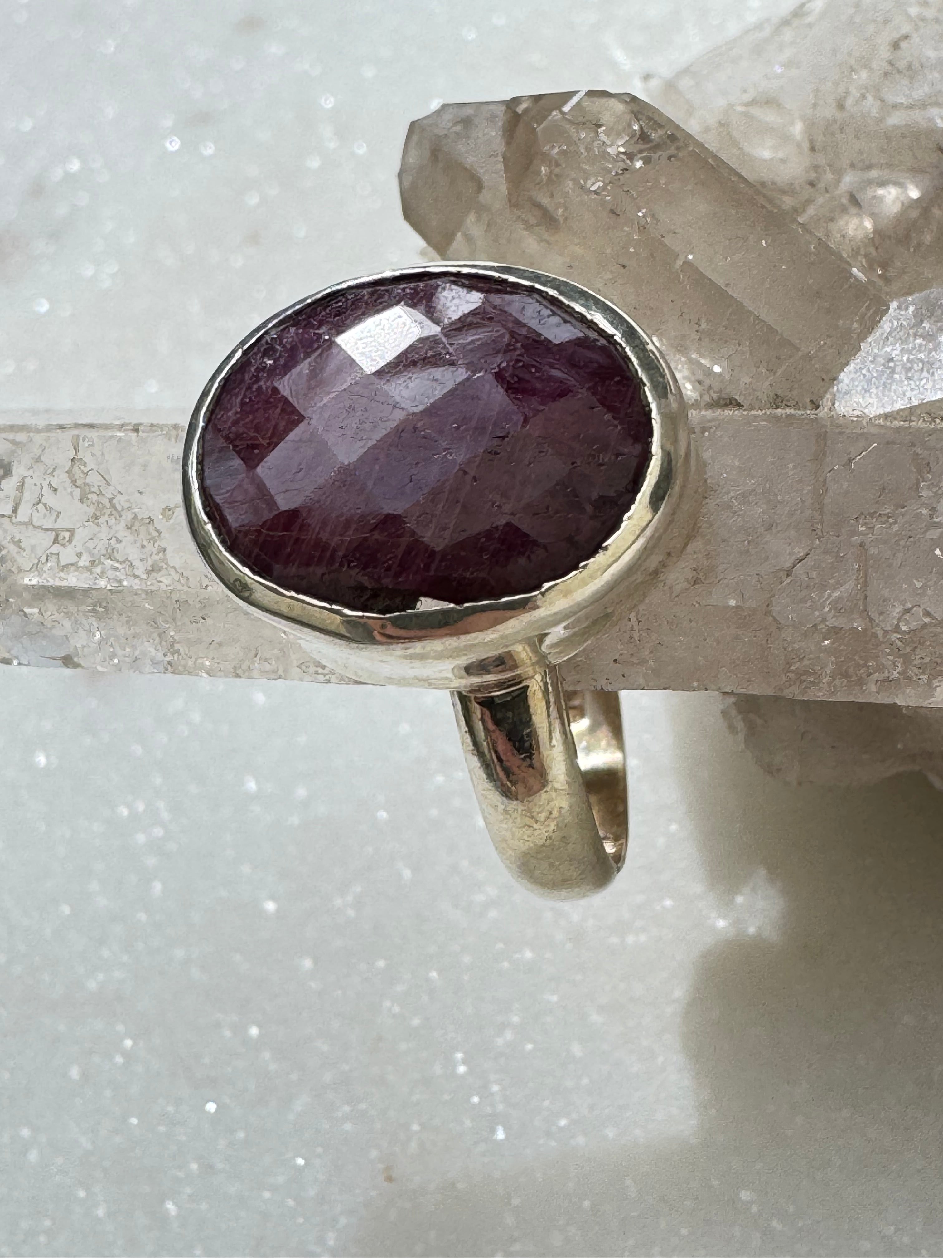 Gemstone Silver Ring Ruby Oval | Rings