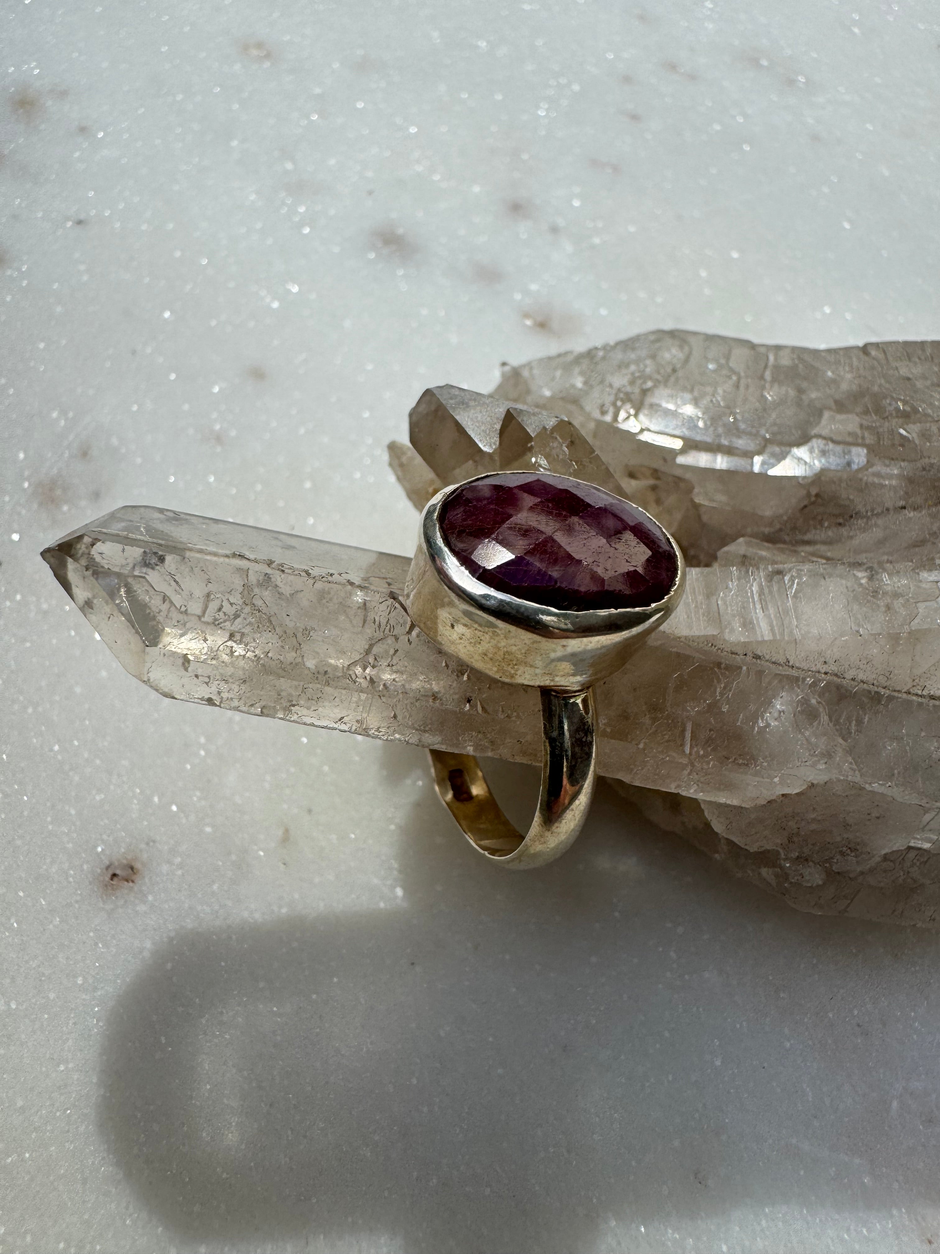 Gemstone Silver Ring Ruby Oval | Rings