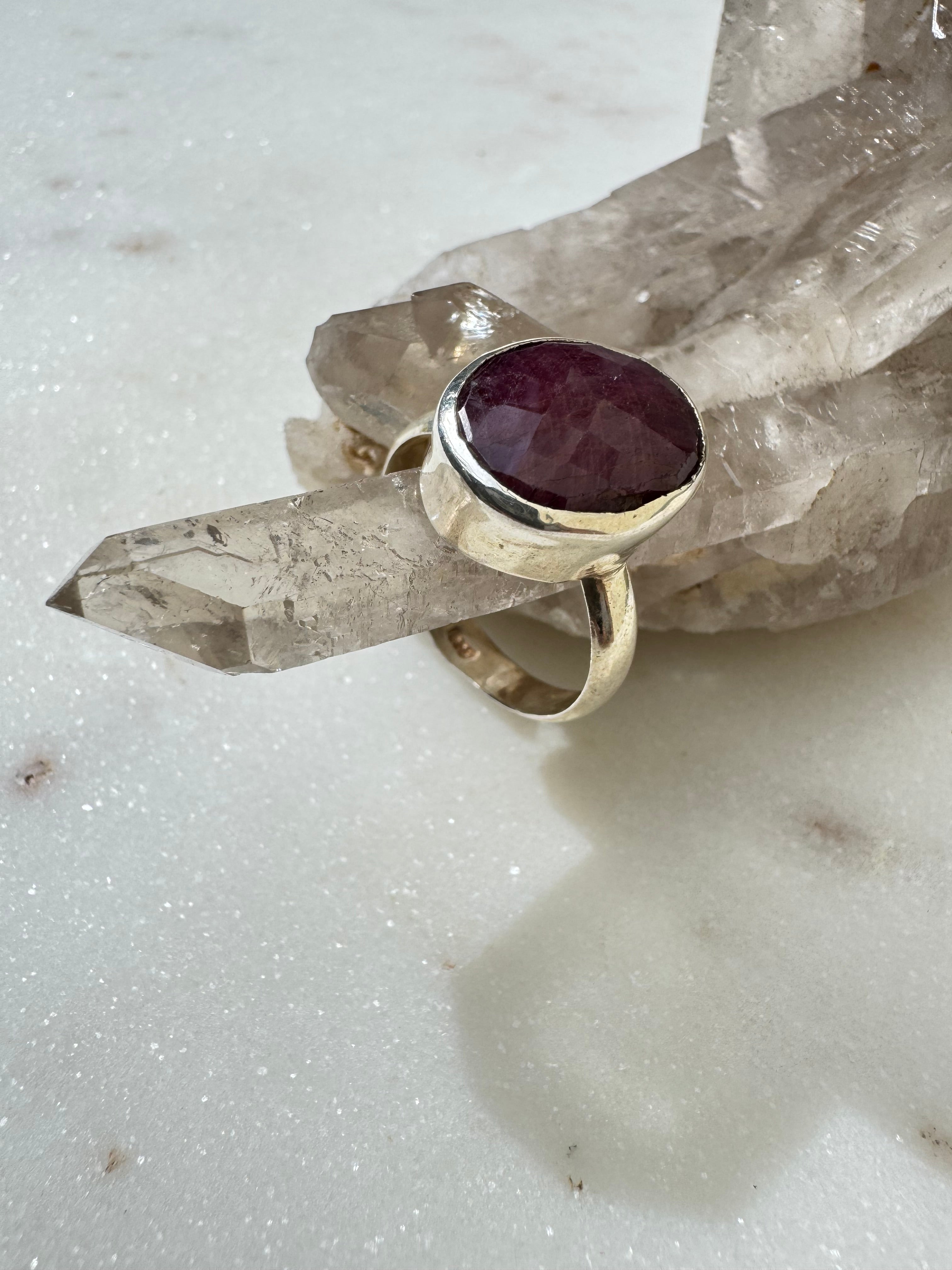 Gemstone Silver Ring Ruby Oval | Rings
