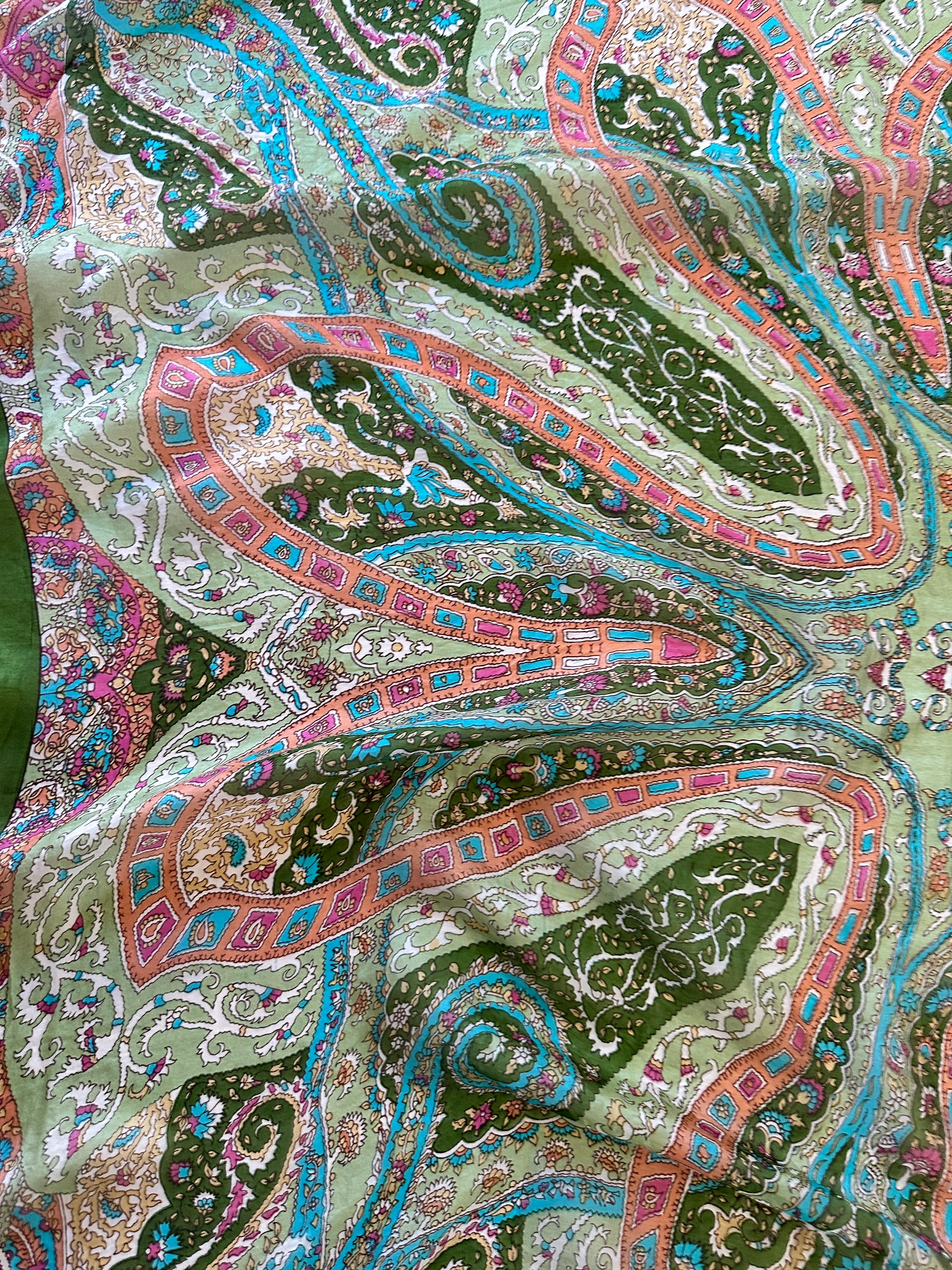 Future Nomads Scarves One Size Paisley Flower Silk Scarf Olive Green