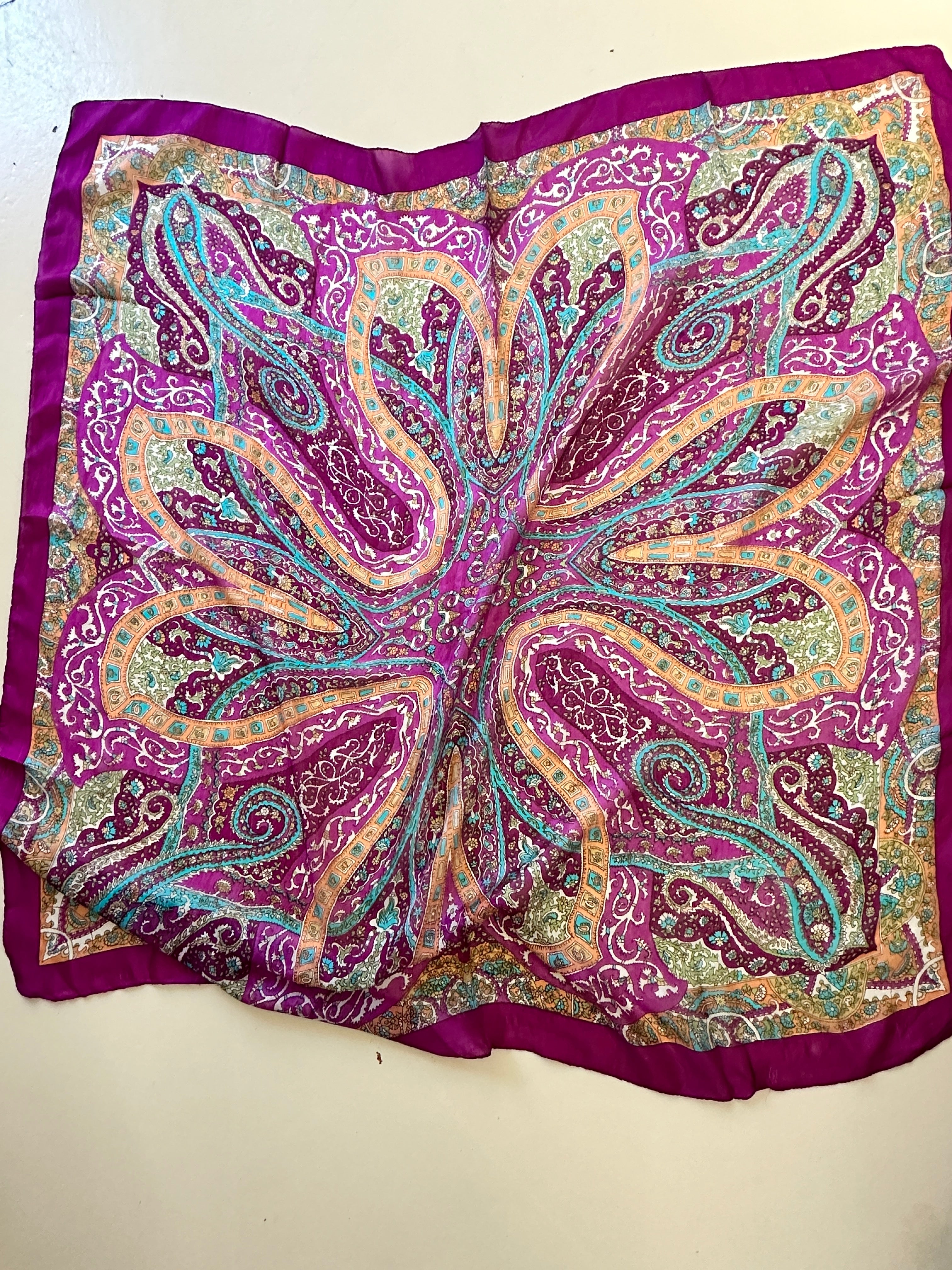 Paisley Flower Silk Scarf Purple | Scarves