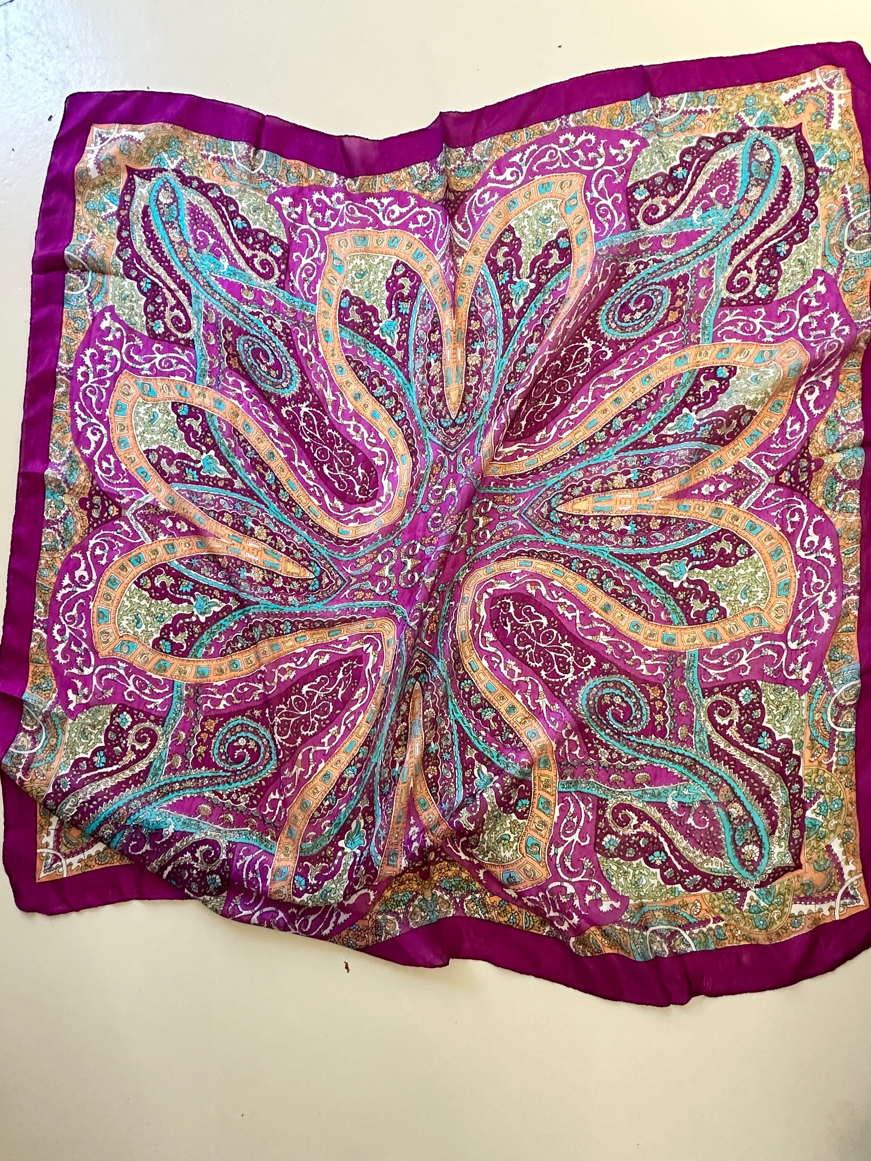 Future Nomads Scarves One Size Paisley Flower Silk Scarf Purple