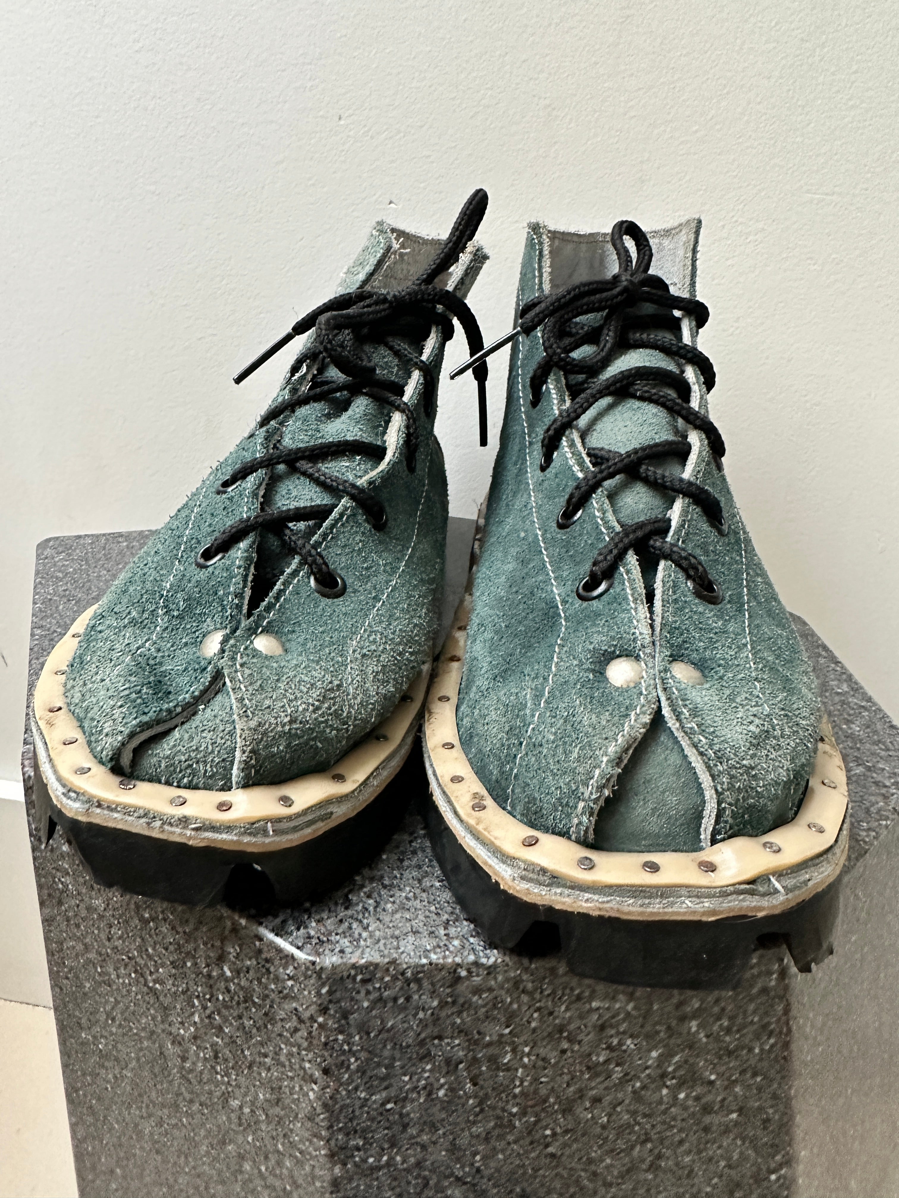 Handmade Boots With Tyre Sole Teal | Shoes