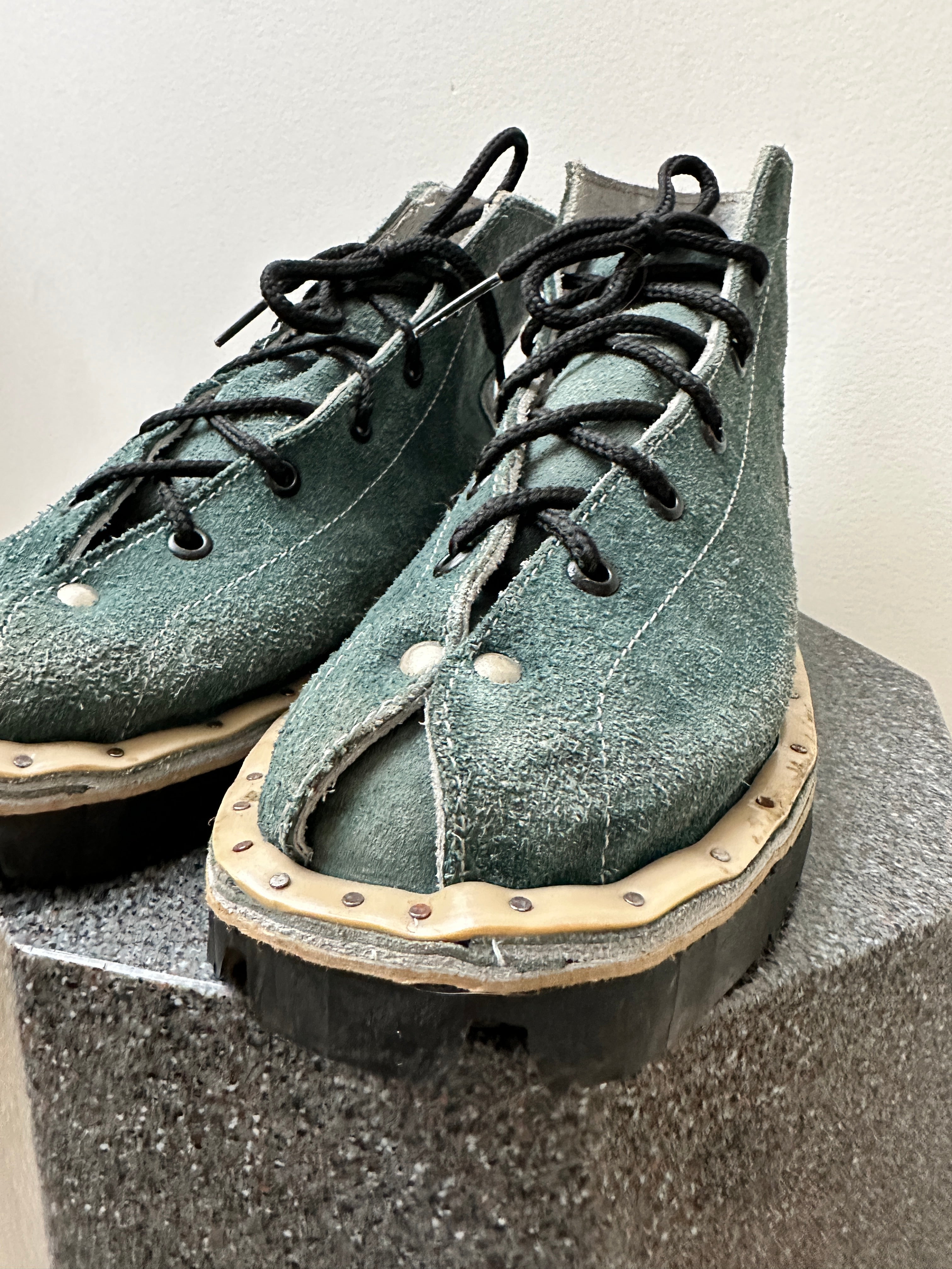 Handmade Boots With Tyre Sole Teal | Shoes