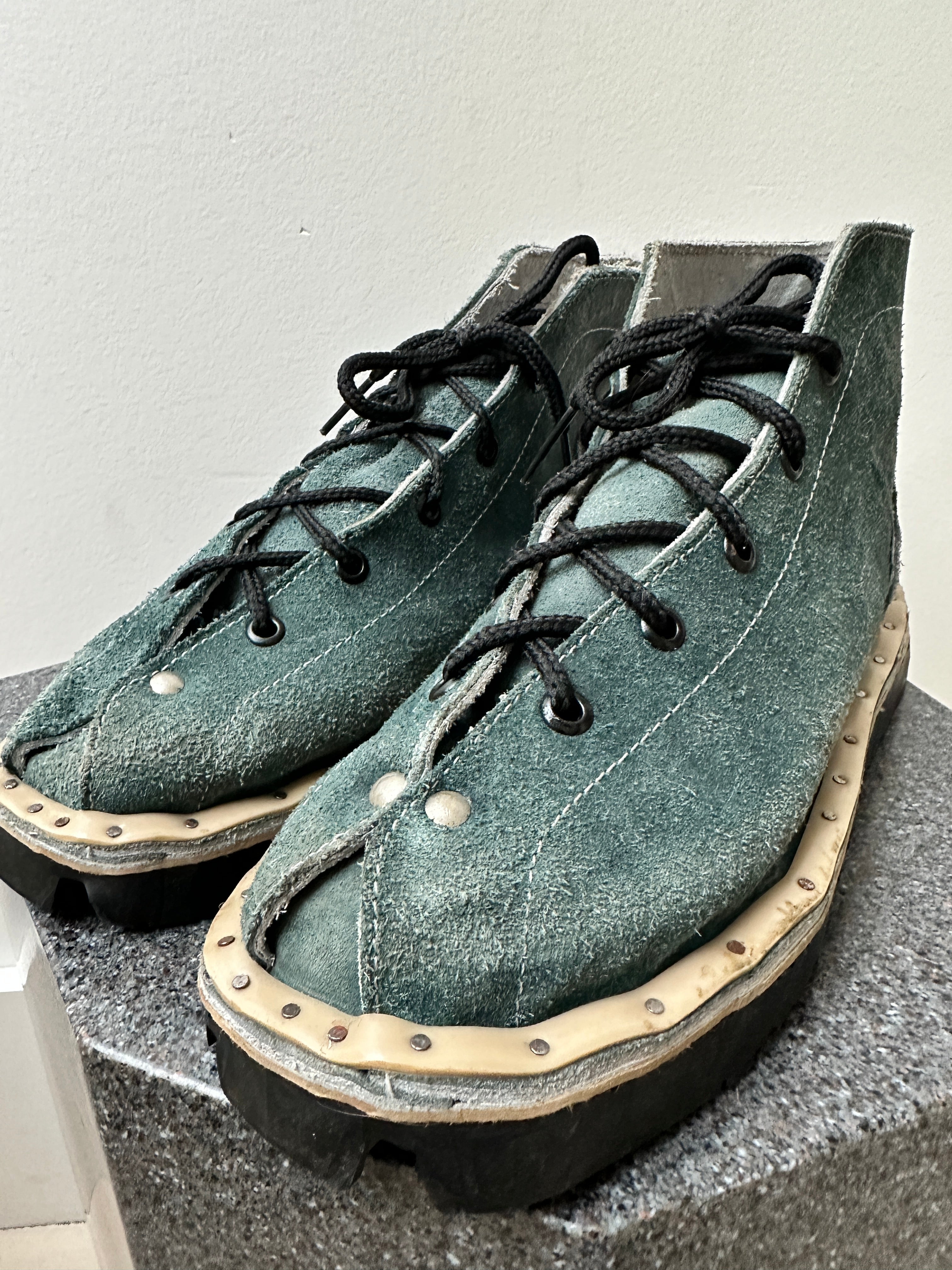 Handmade Boots With Tyre Sole Teal | Shoes