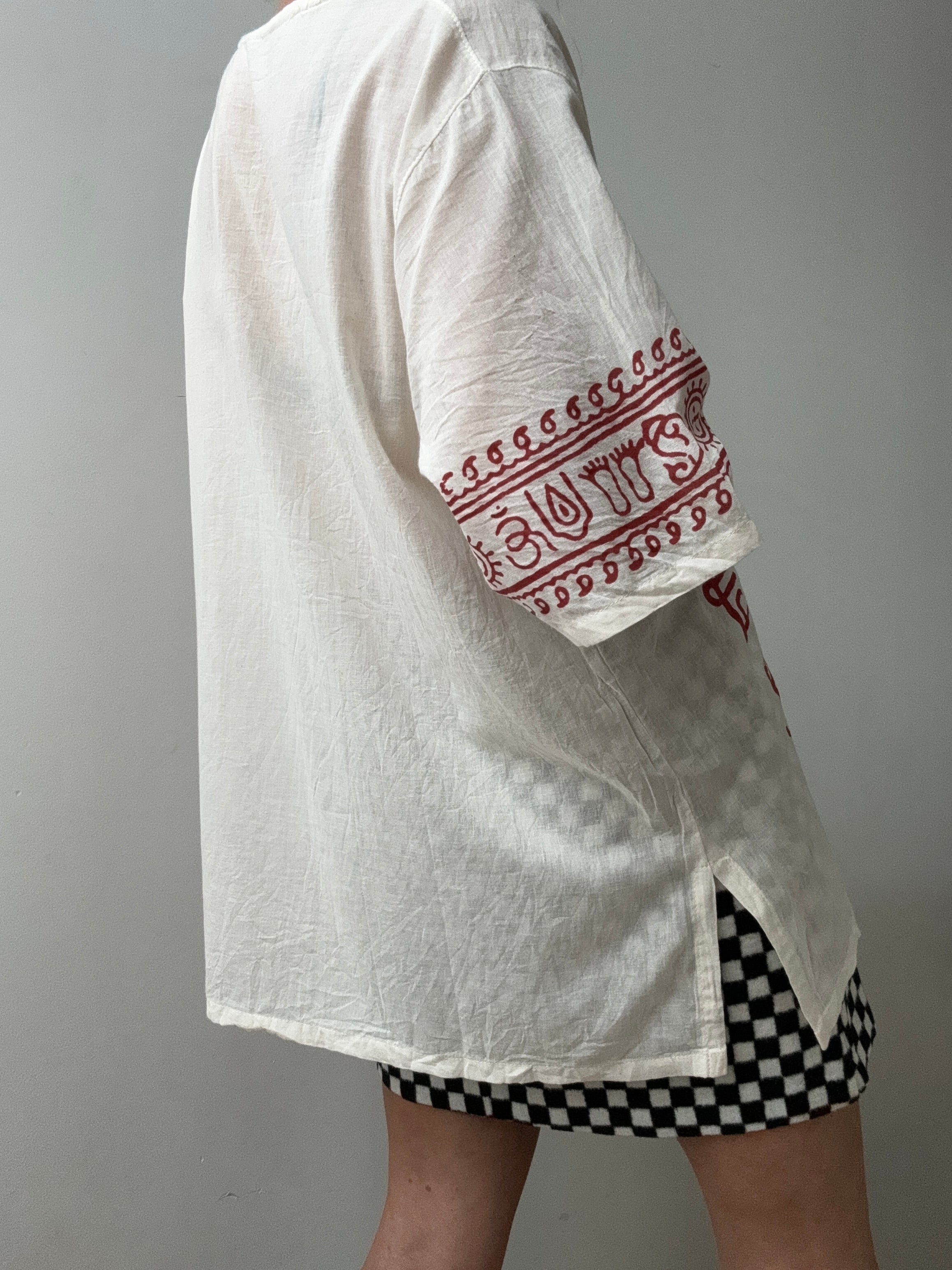 Future Nomads Tops Block Print Ganesh Short Sleeve Top - Natural