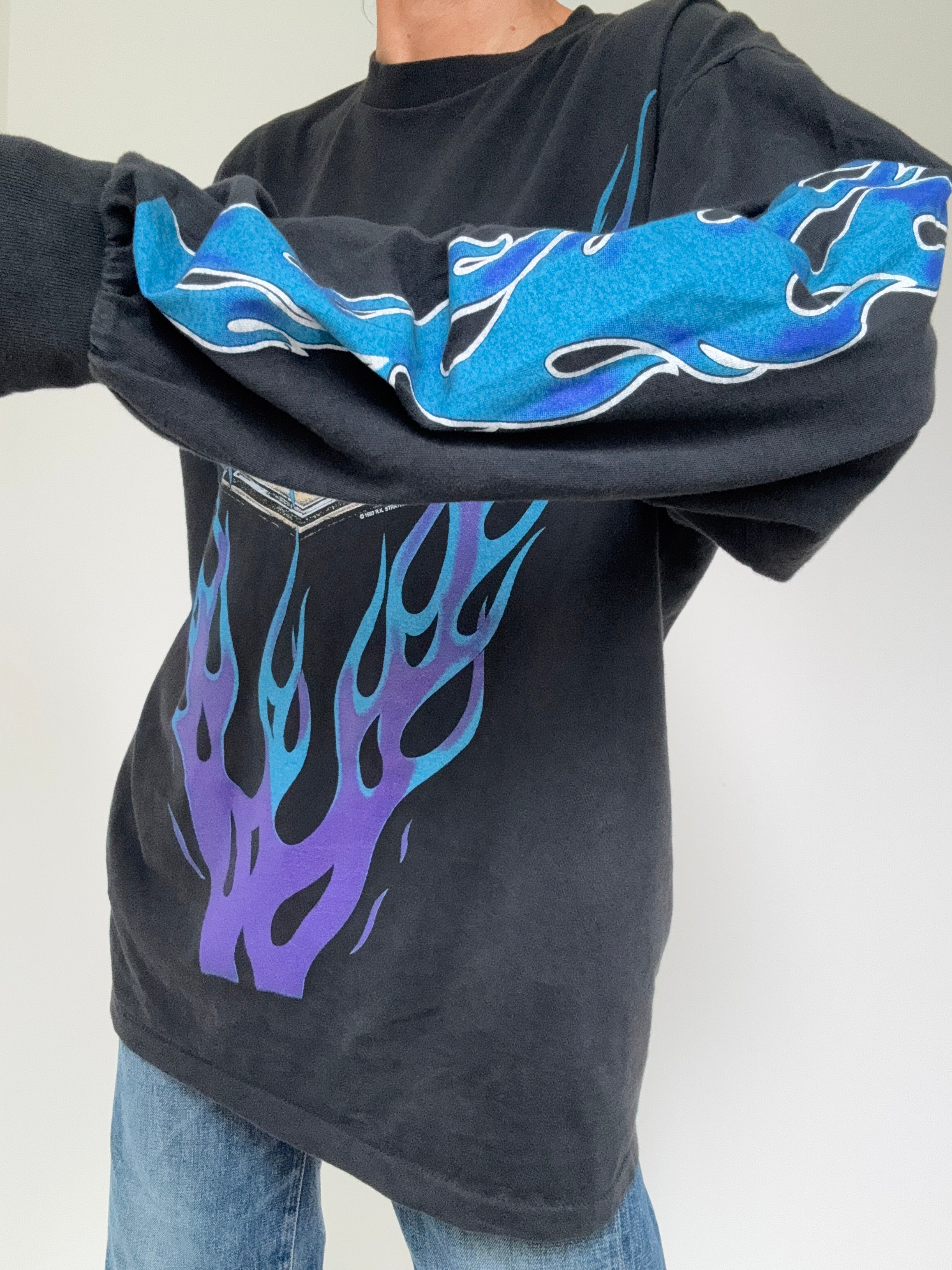 Future Nomads Tops Blue Flame Harley Davidson Vintage Style Tee