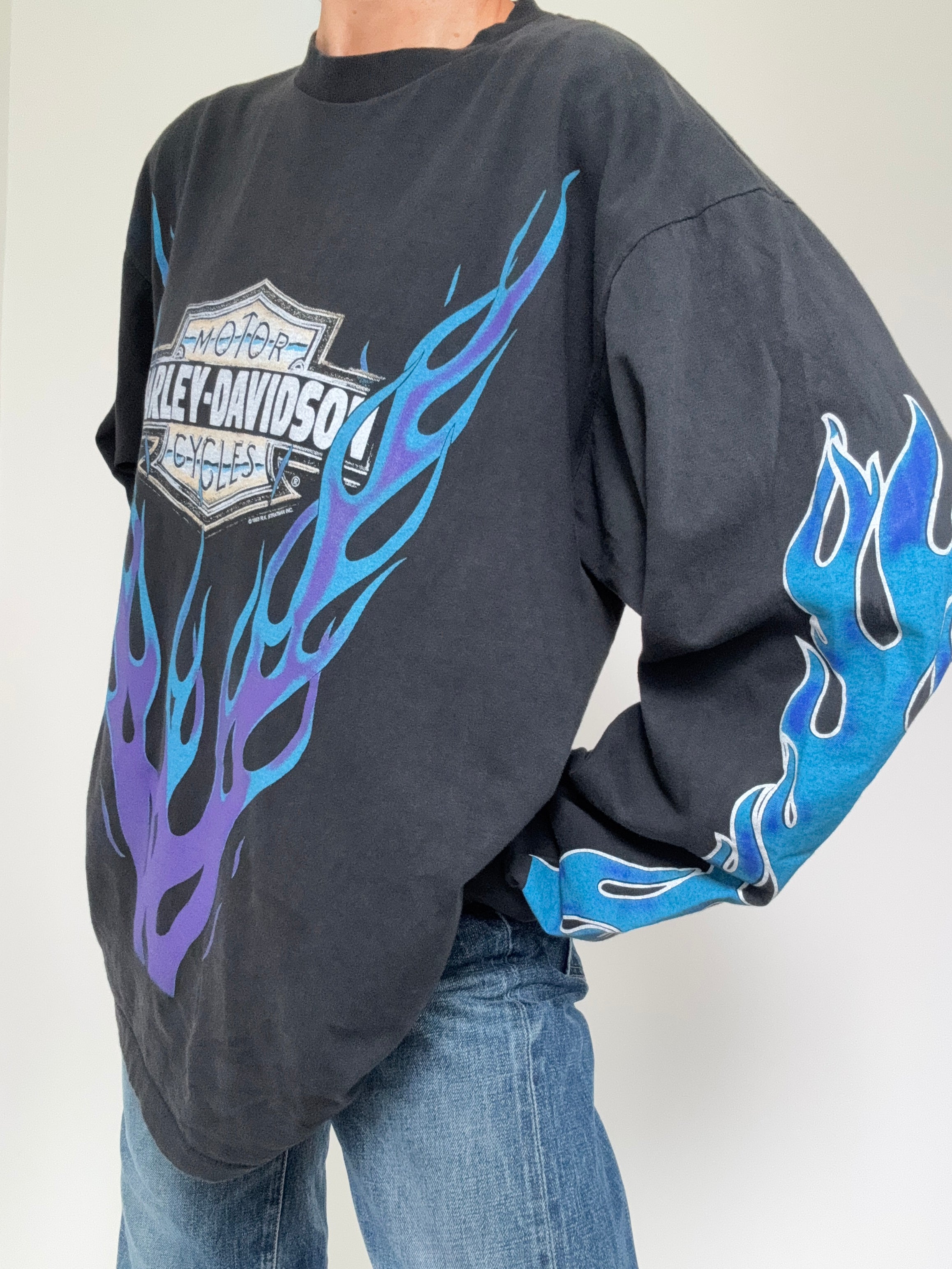 Future Nomads Tops Blue Flame Harley Davidson Vintage Style Tee