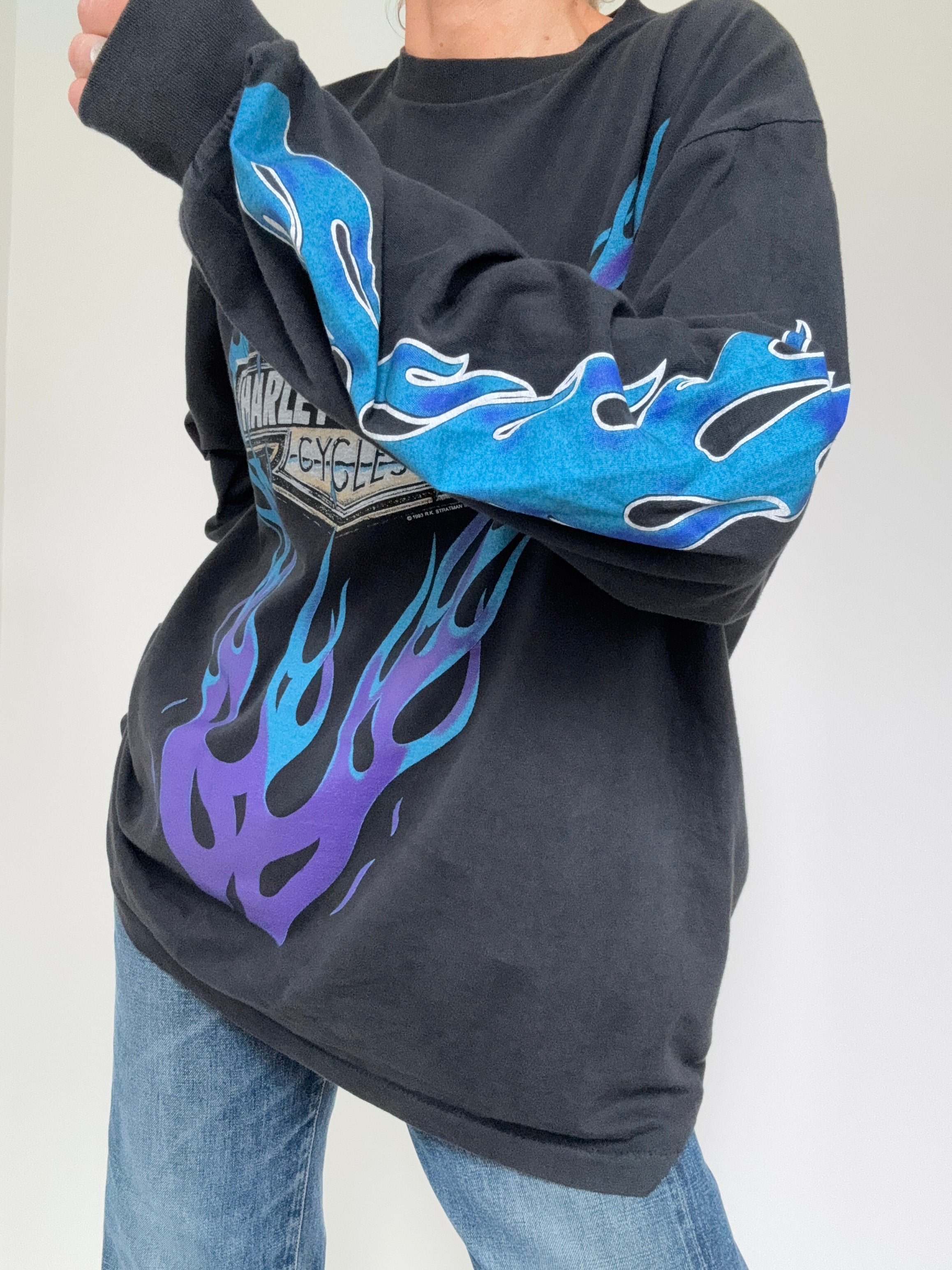 Future Nomads Tops Blue Flame Harley Davidson Vintage Style Tee