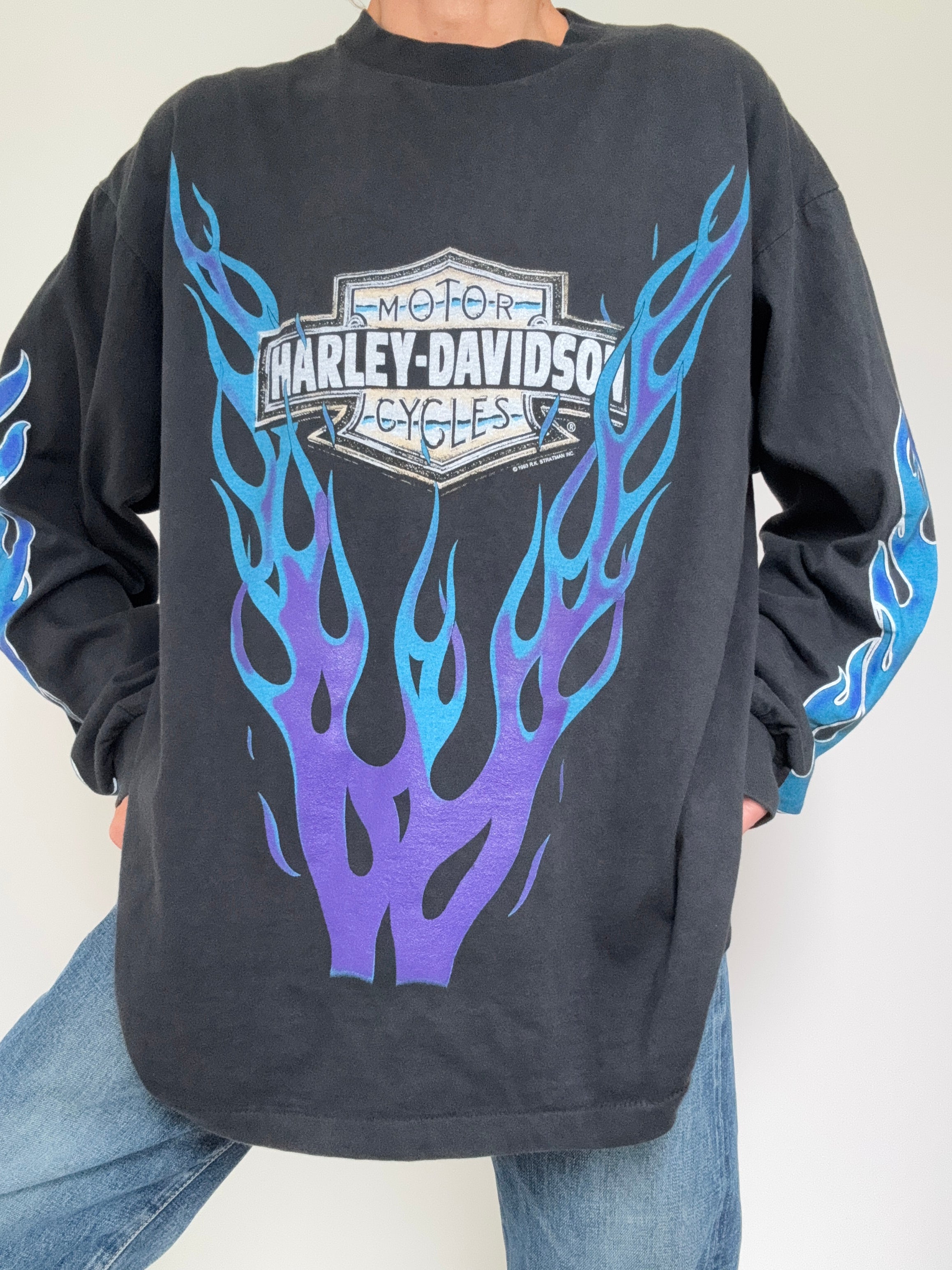 Future Nomads Tops Blue Flame Harley Davidson Vintage Style Tee