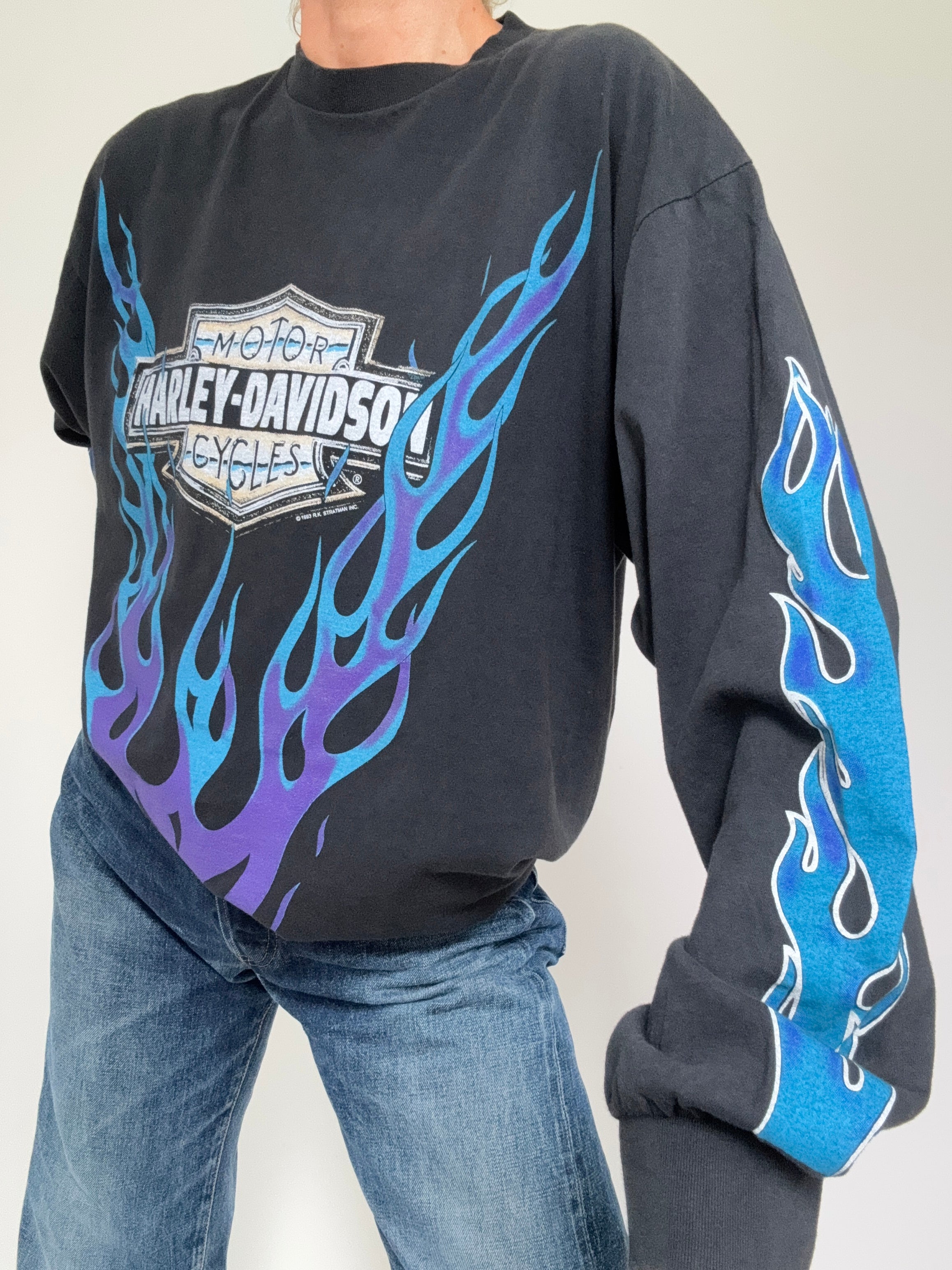 Future Nomads Tops Blue Flame Harley Davidson Vintage Style Tee