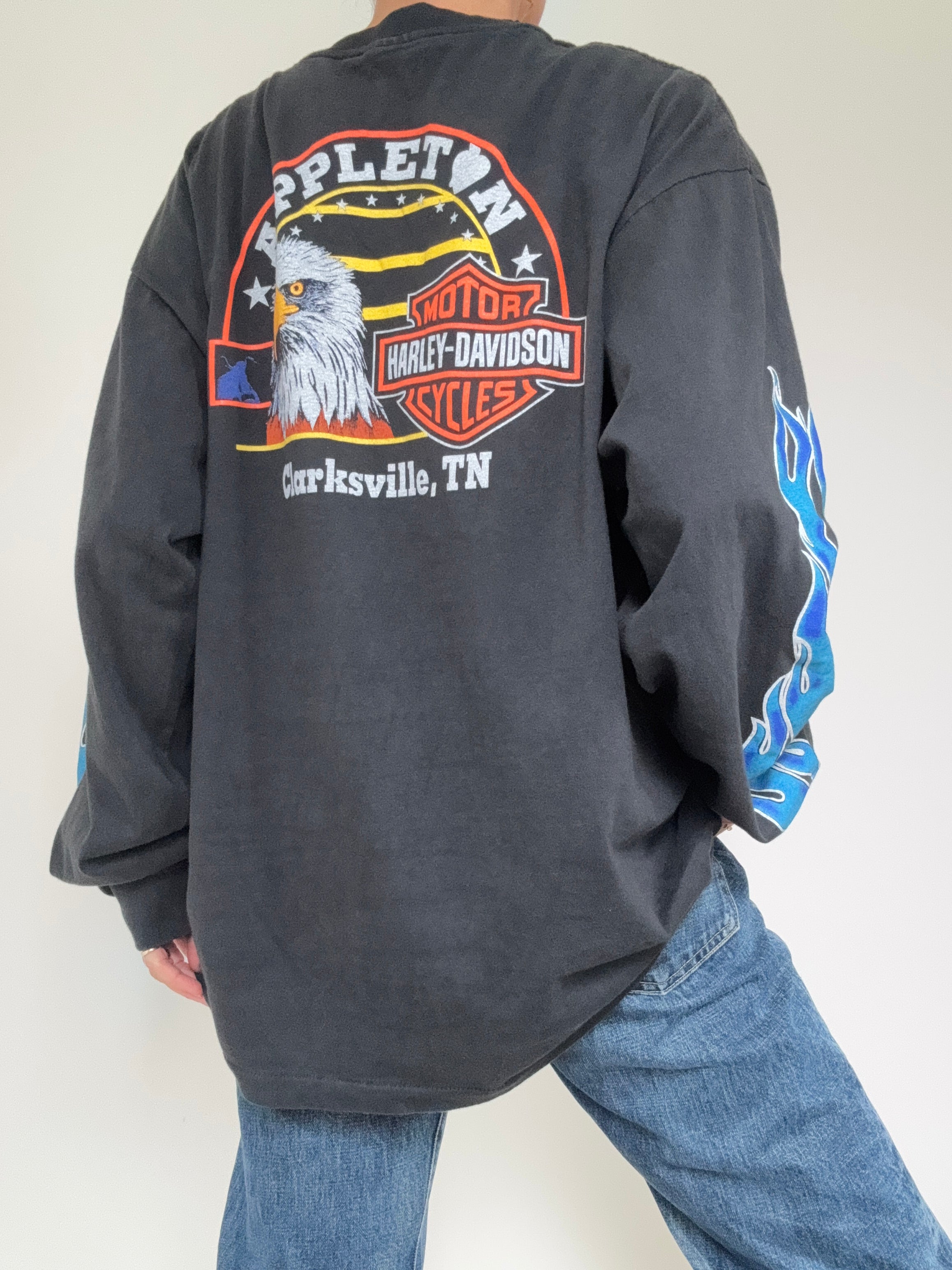 Future Nomads Tops Blue Flame Harley Davidson Vintage Style Tee