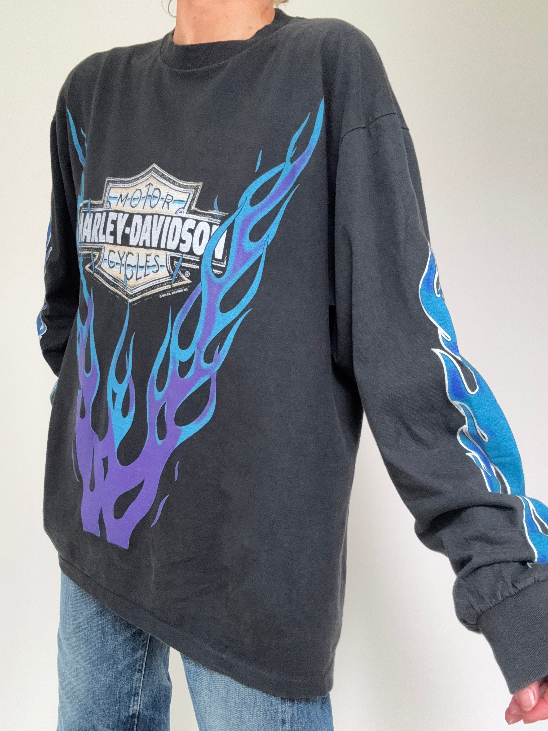 Future Nomads Tops Blue Flame Harley Davidson Vintage Style Tee