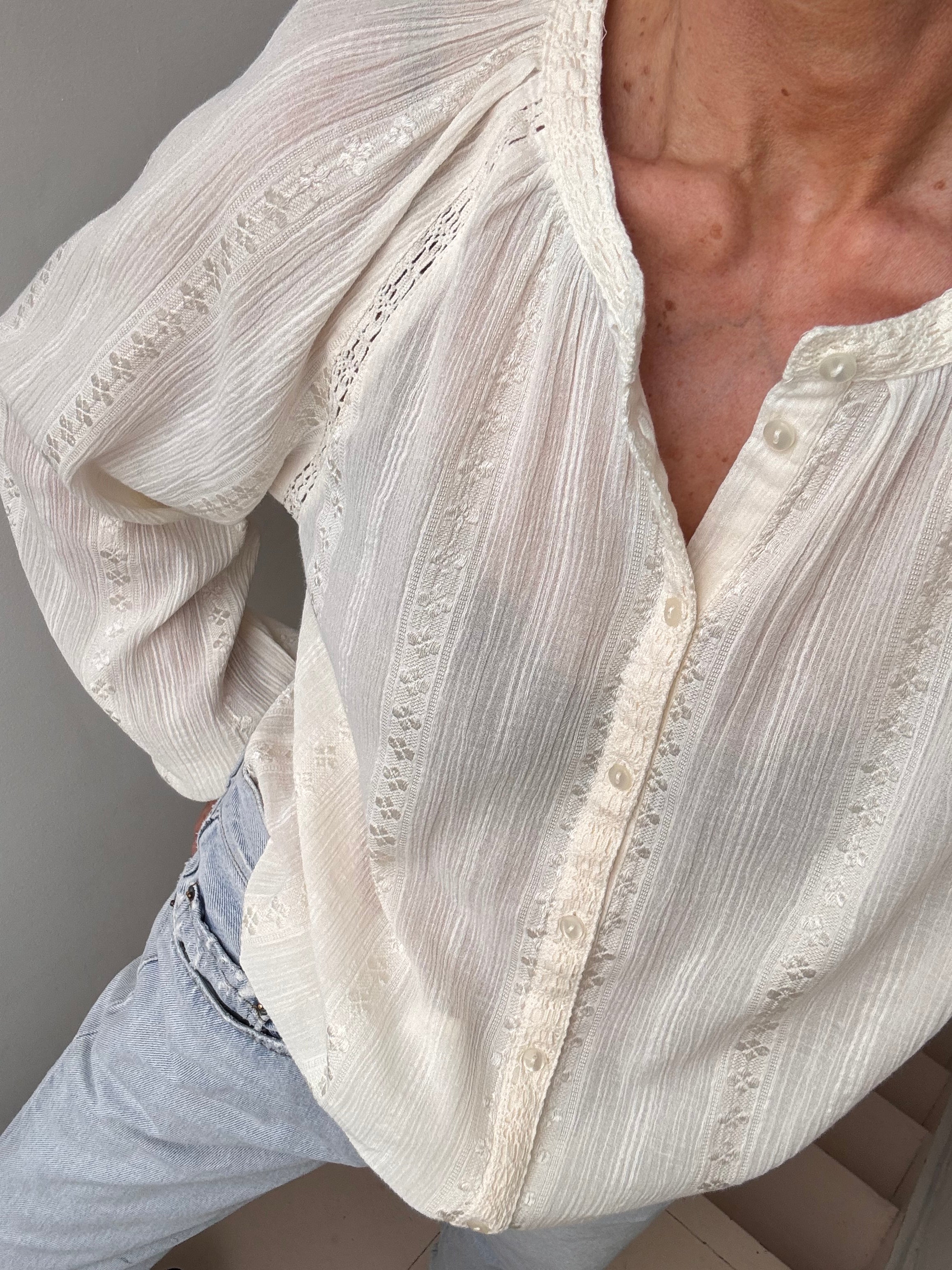 Ibiza Shirt With Crochet Cream | Tops